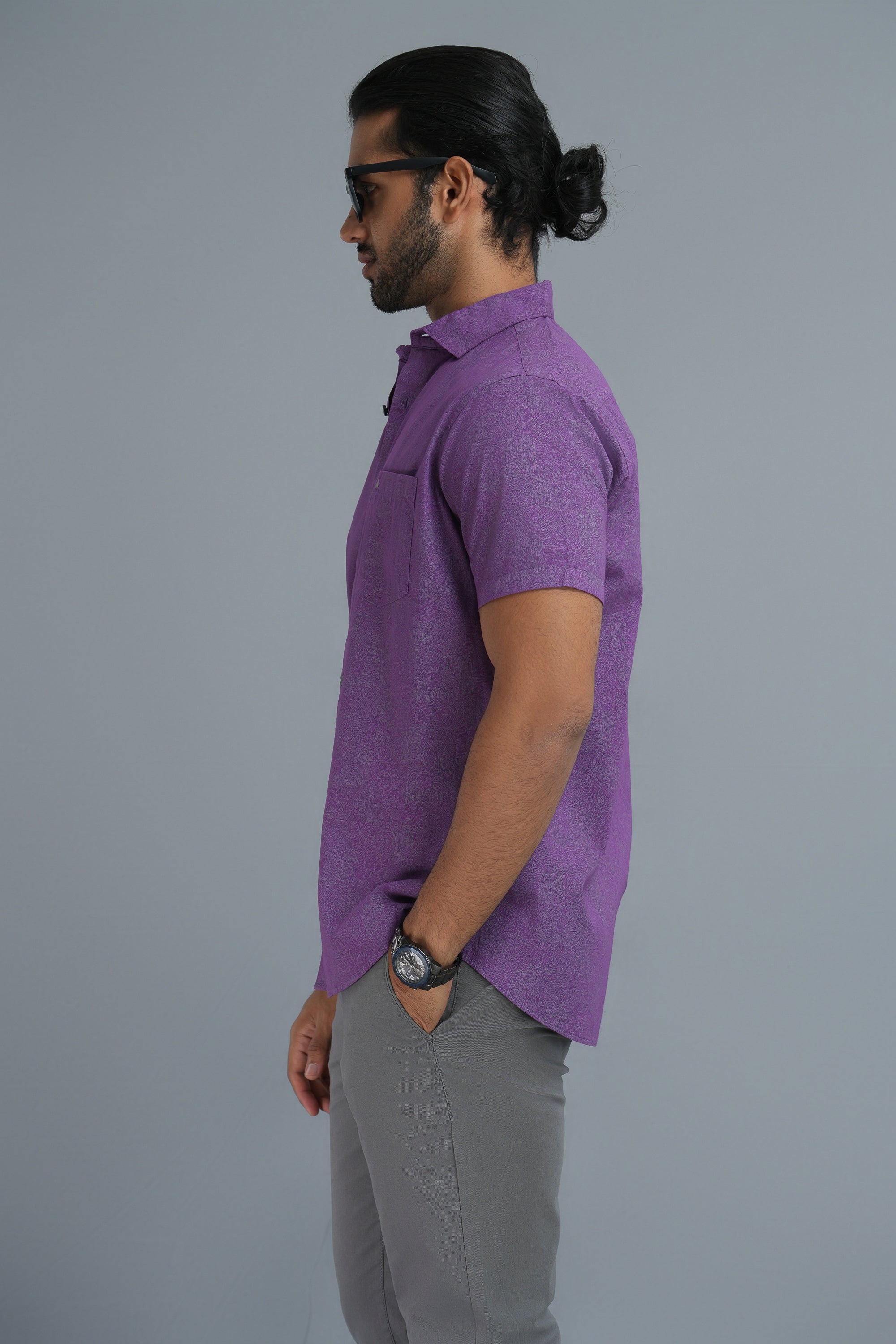 Printed Cotton Shirt - Purple