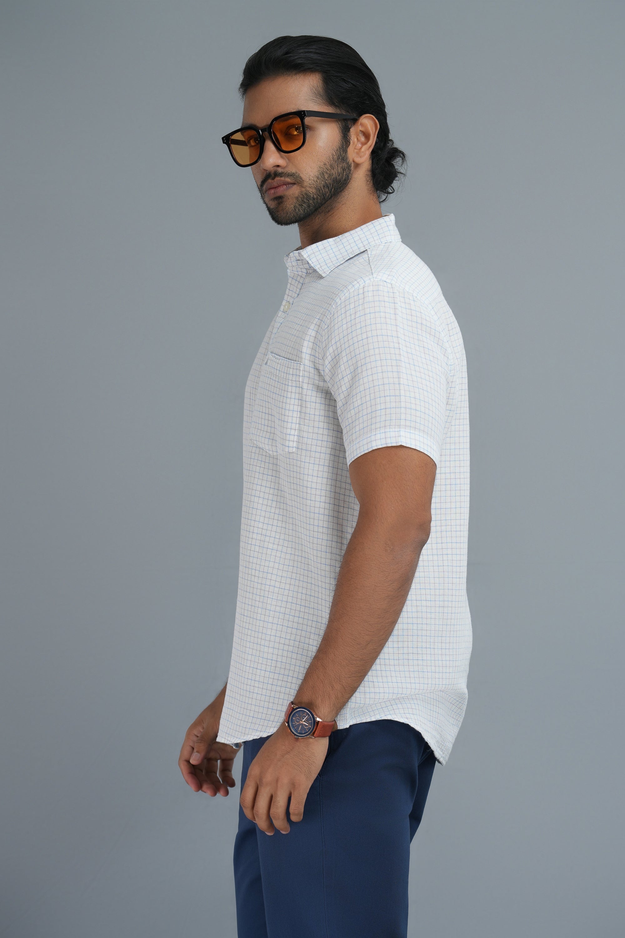 Linen Cotton Checks Shirt - White