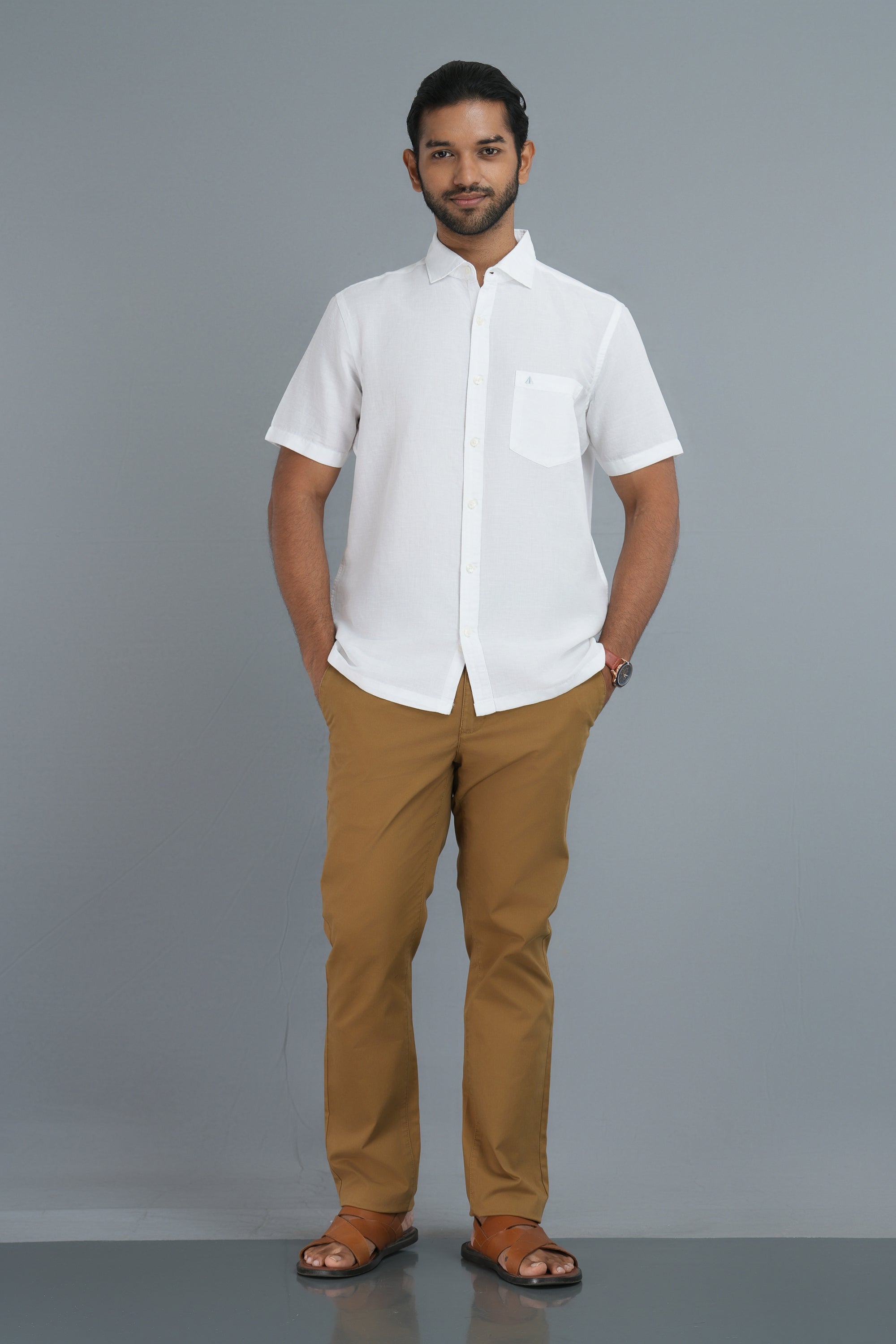 Linen Cotton Straight Fit Shirt - White