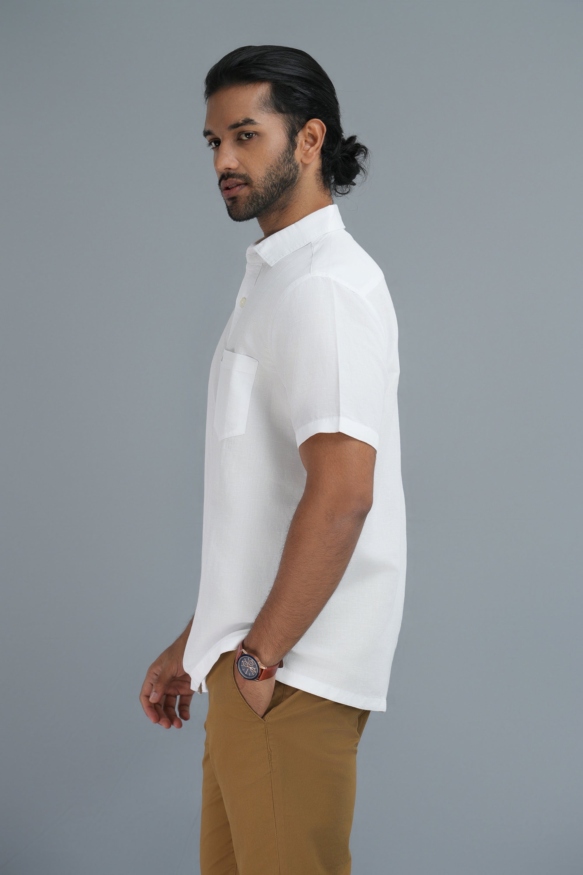 Linen Cotton Straight Fit Shirt - White