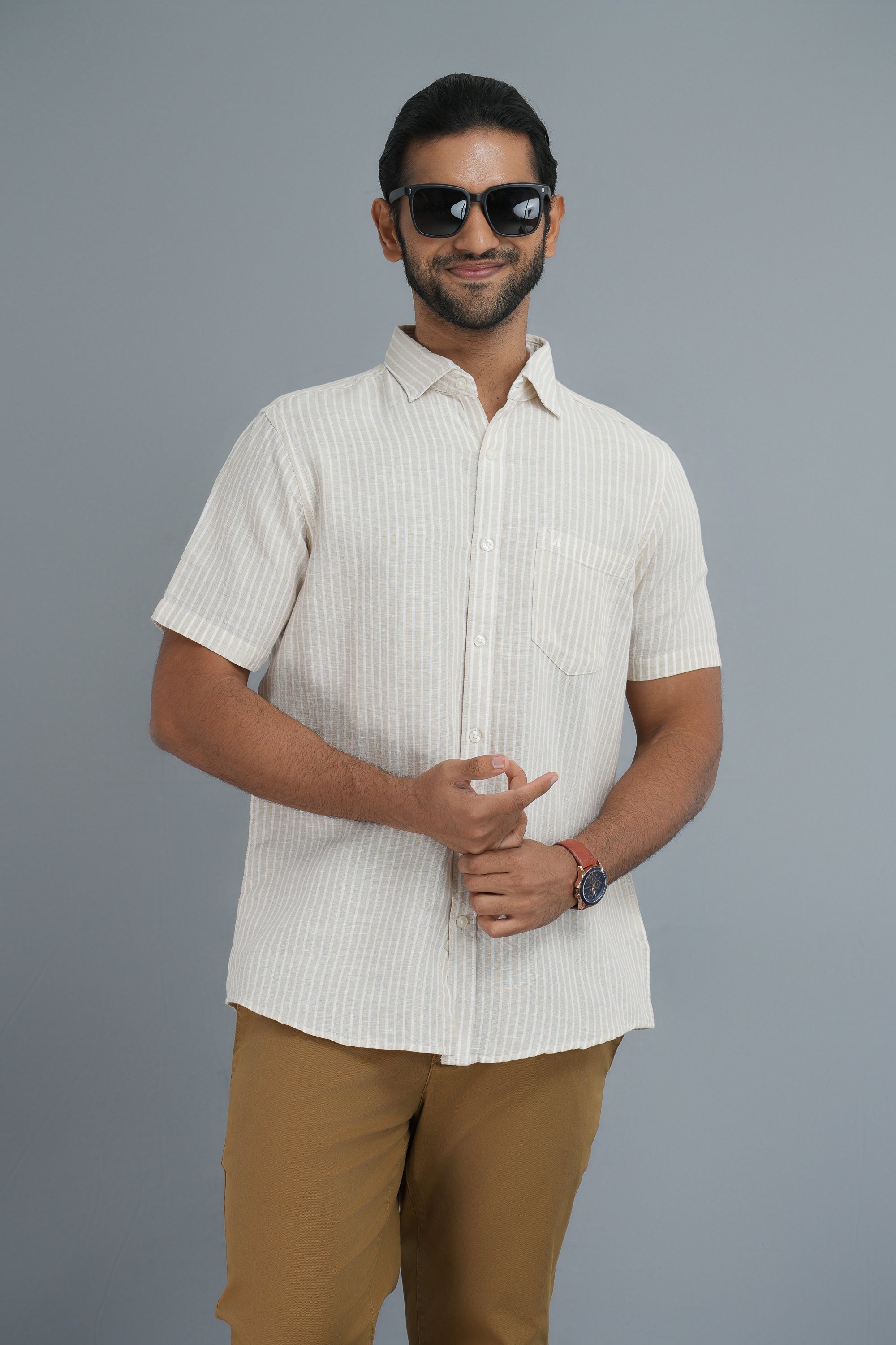 Linen Cotton Stripes Shirt - Cream