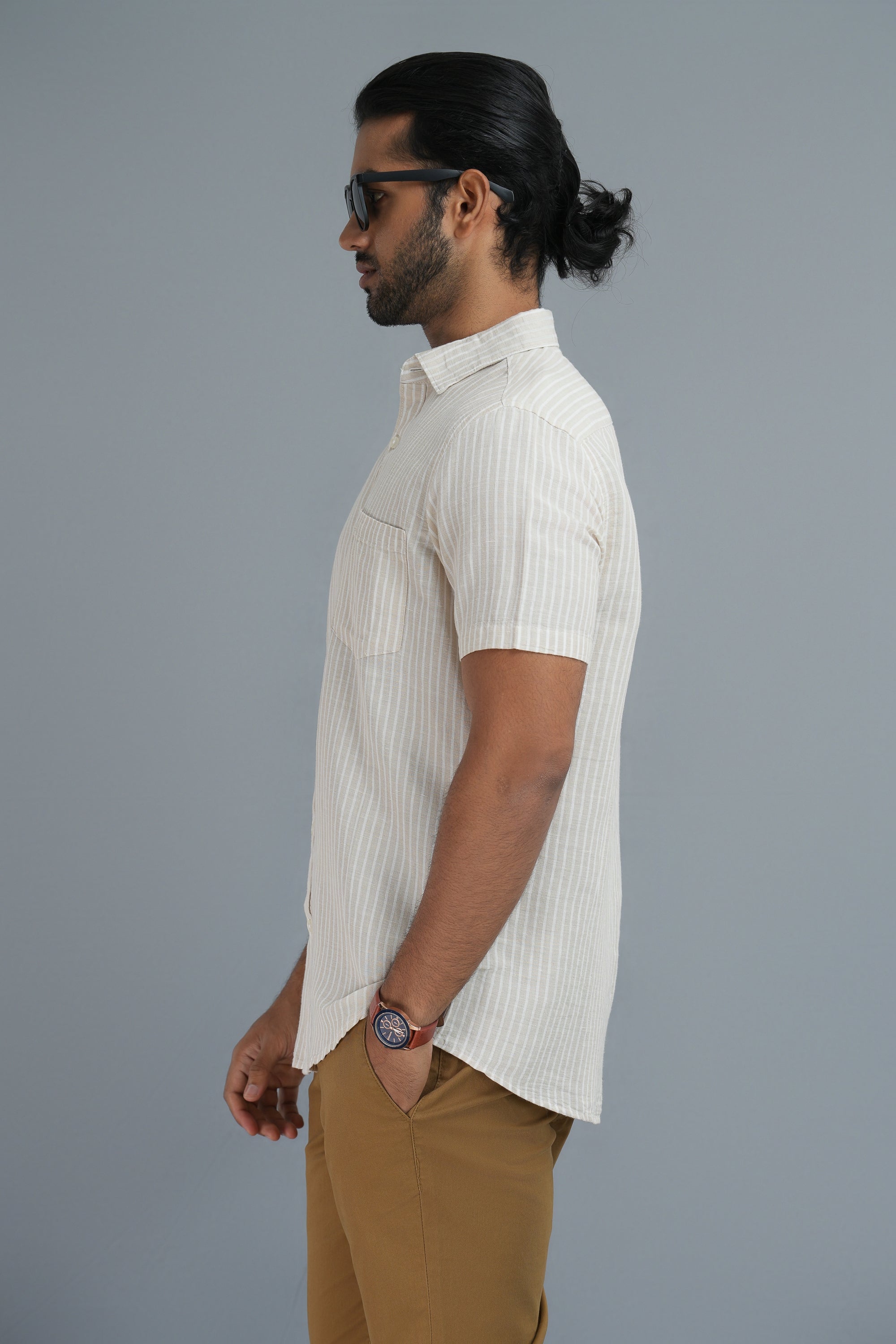 Linen Cotton Stripes Shirt - Cream