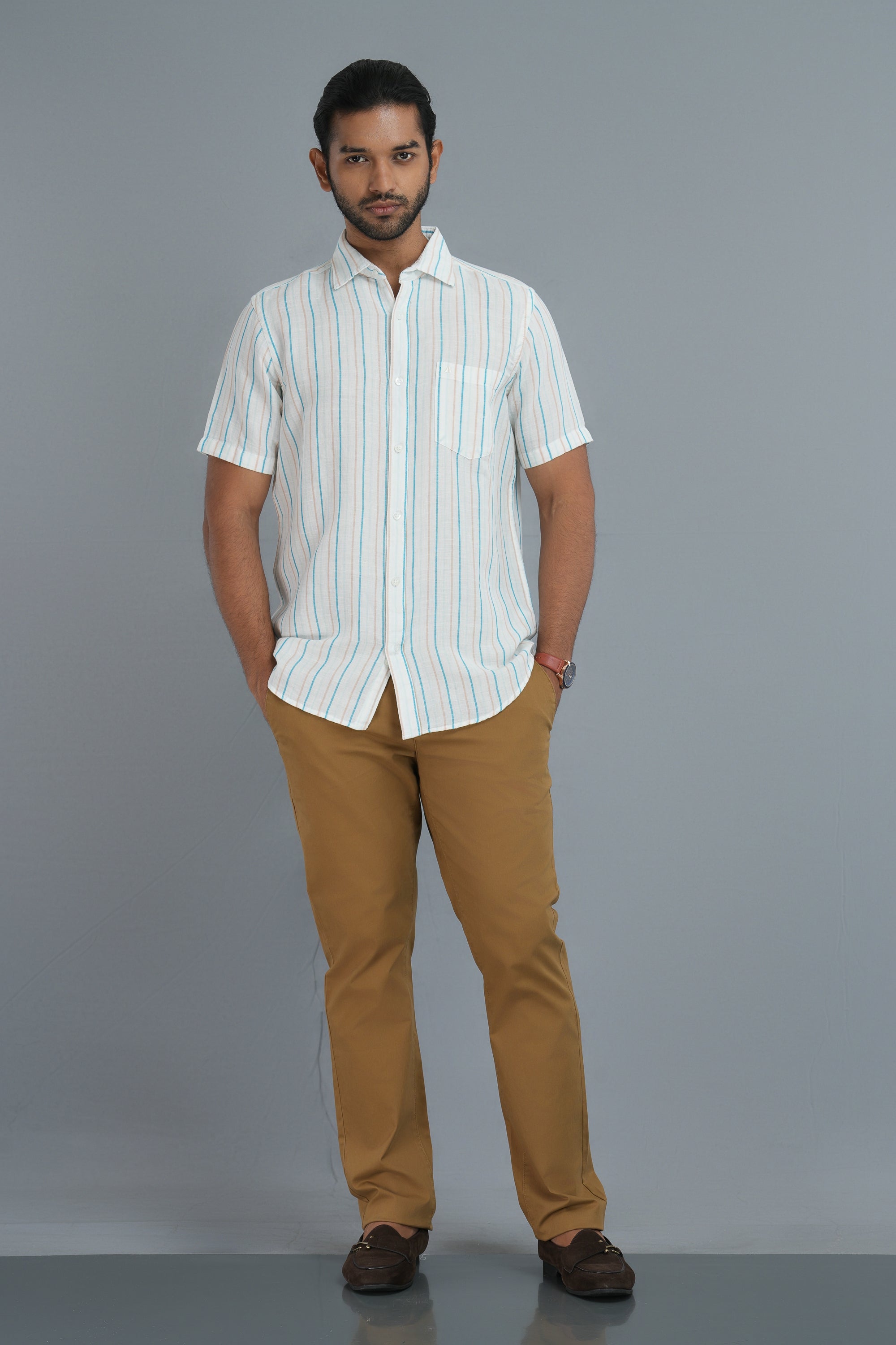 Linen Cotton Stripes Shirt - White