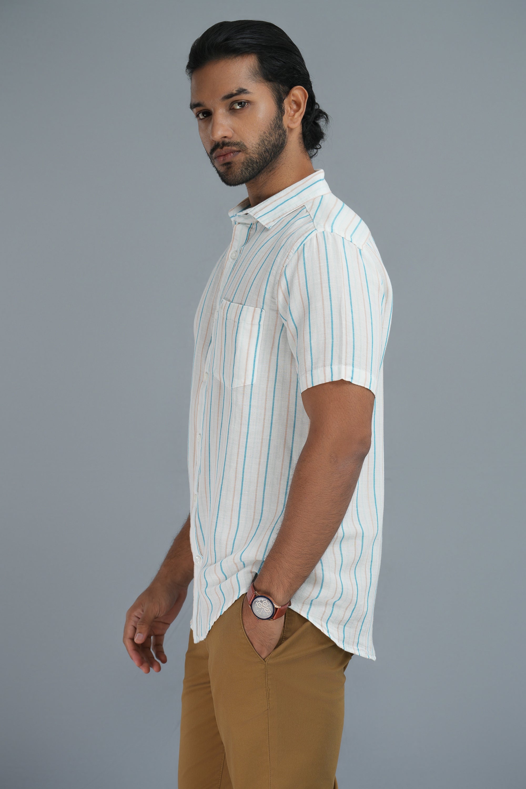 Linen Cotton Stripes Shirt - White