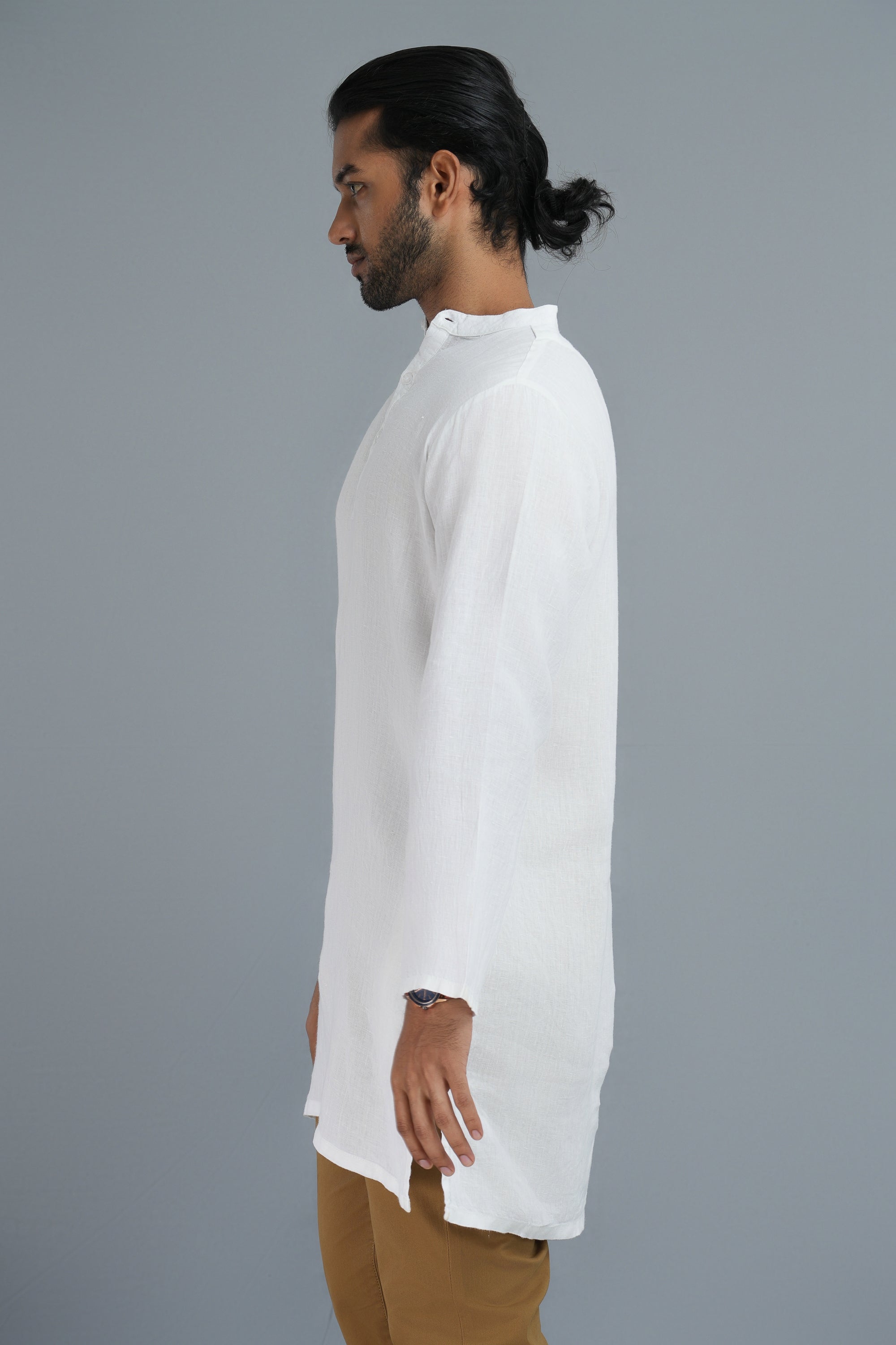 Premium Linen-Hemp Kurtha - White