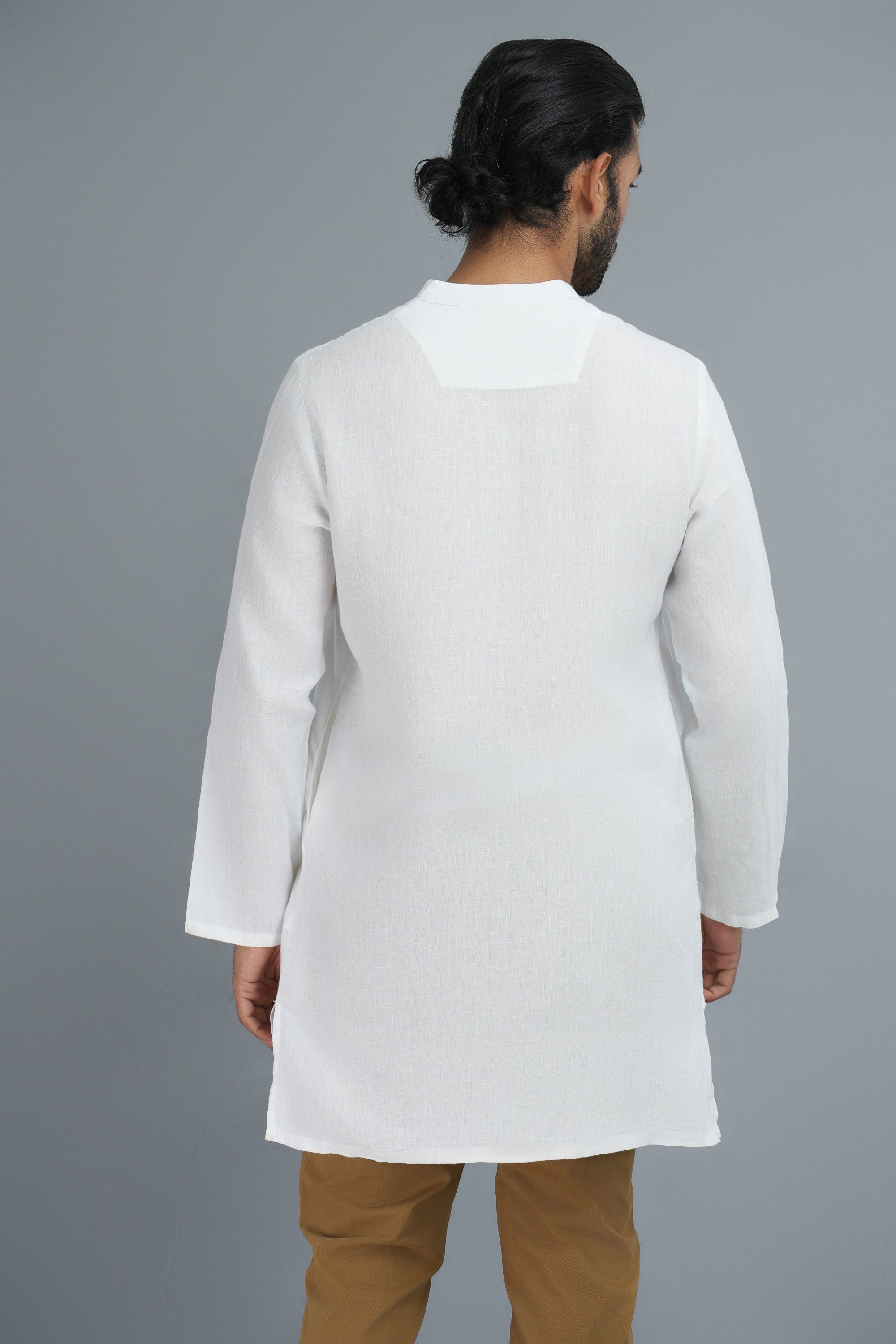 Premium Linen-Hemp Kurtha - White