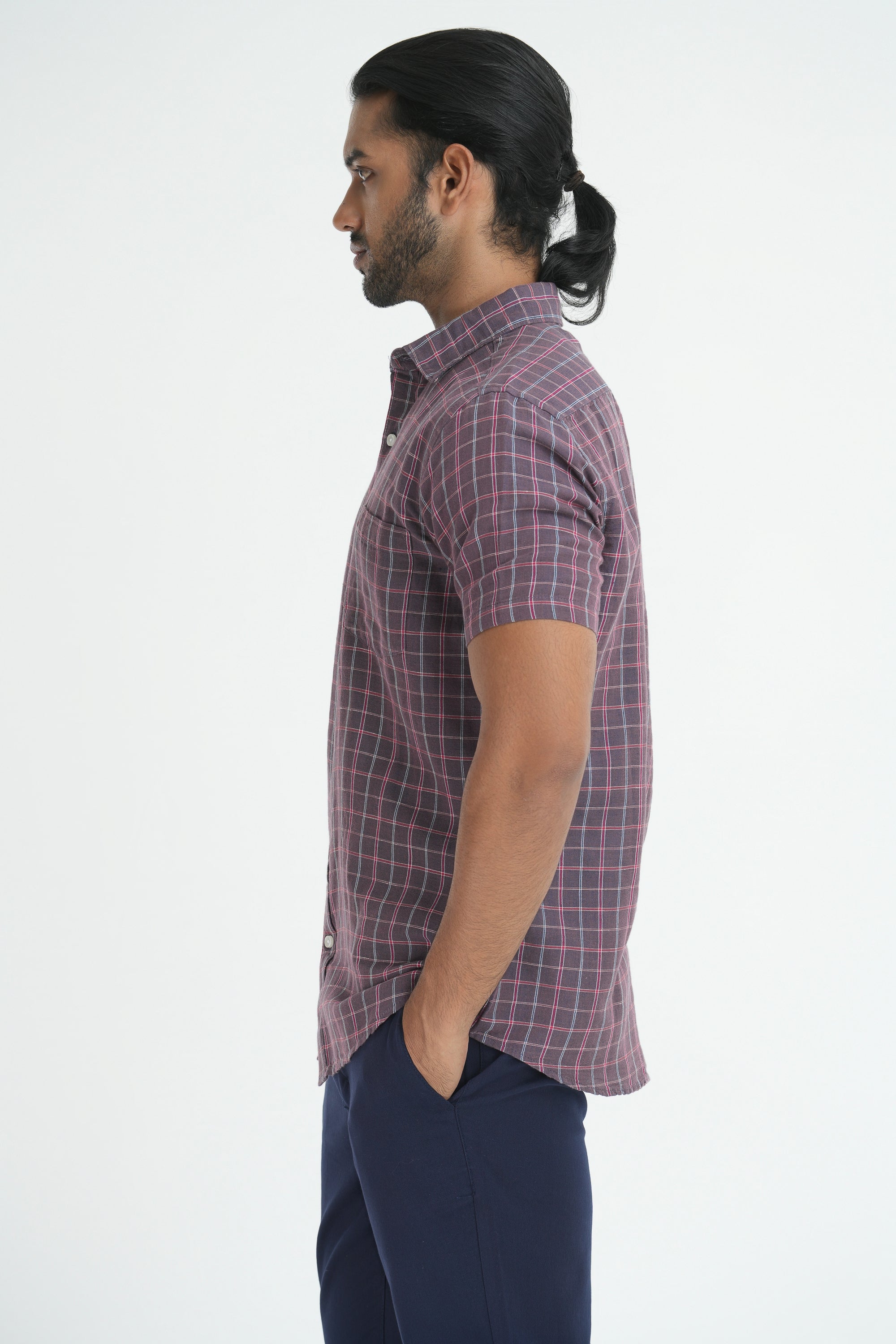 Linen Cotton Checks Shirt - Purple