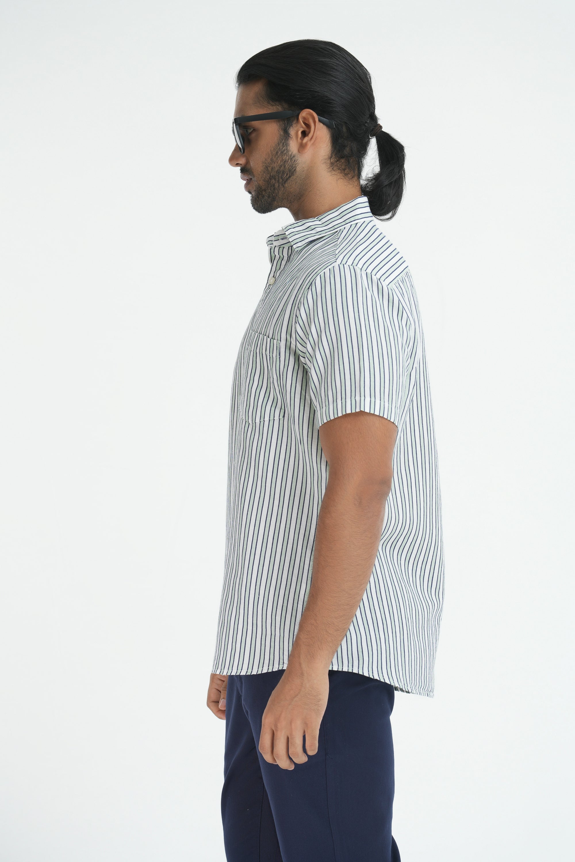 Linen Cotton Stripes Shirt - Green