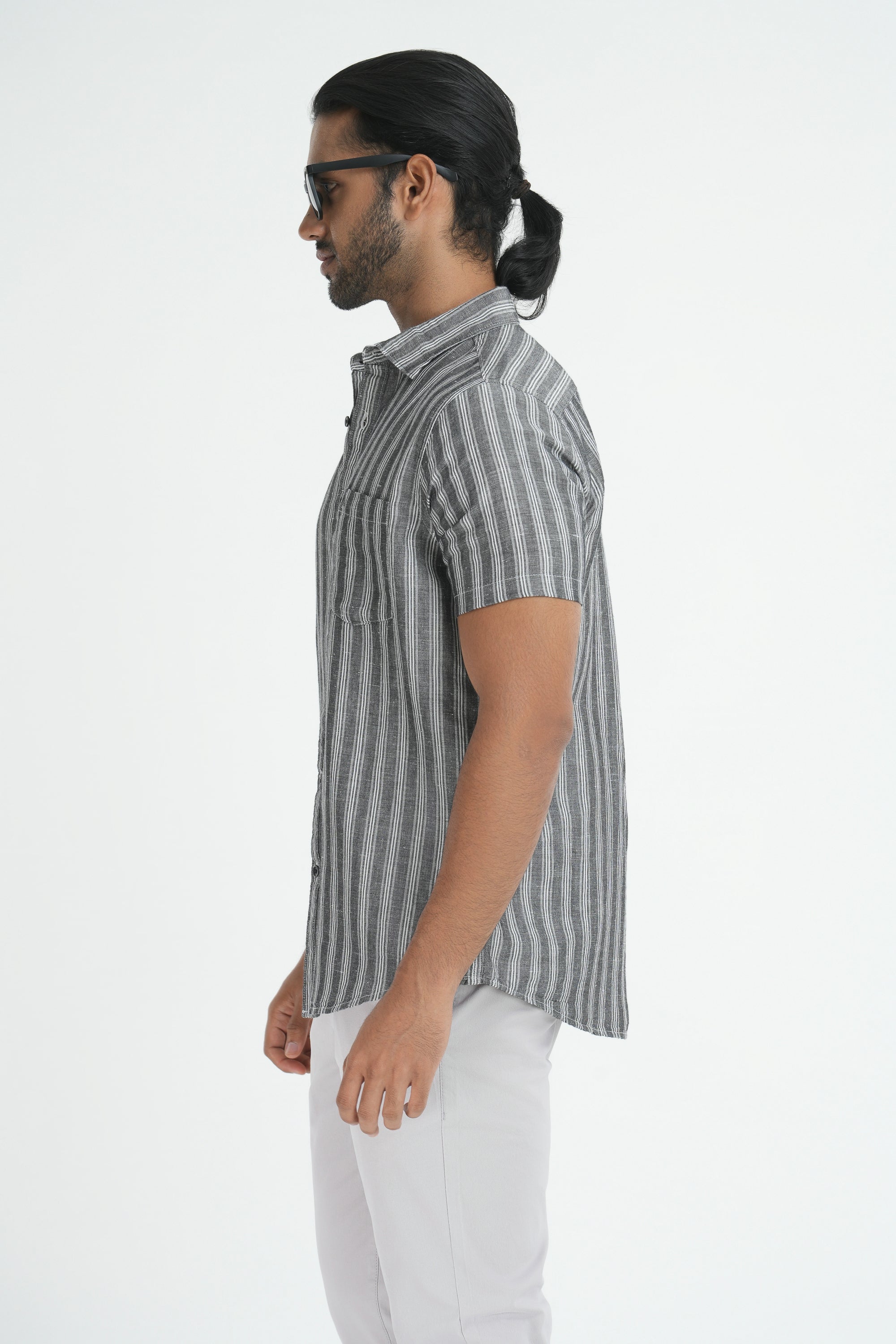 Linen Cotton Stripes Shirt - Dark Brown