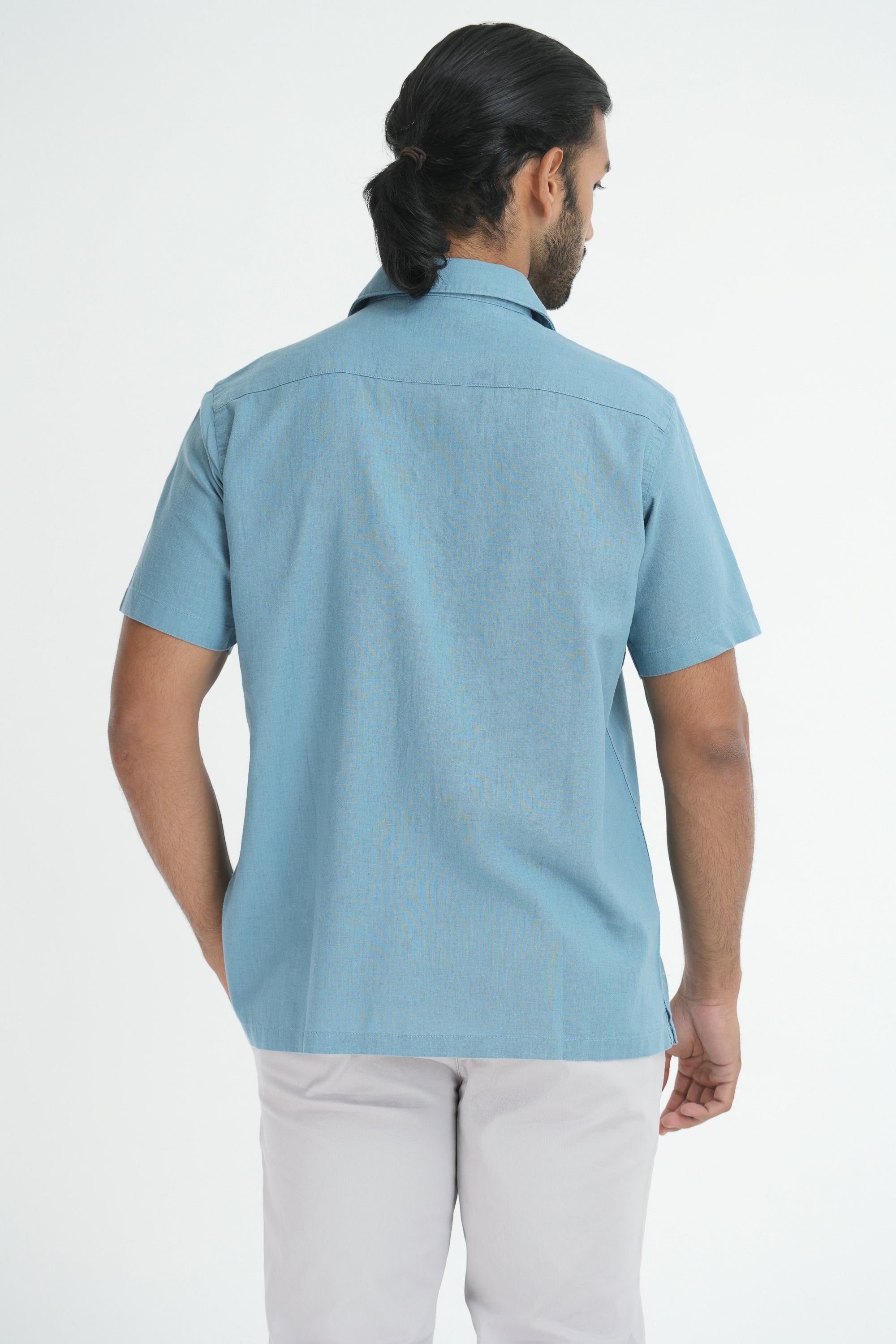 Linen Cotton Straight Cut Shirt - Sky blue