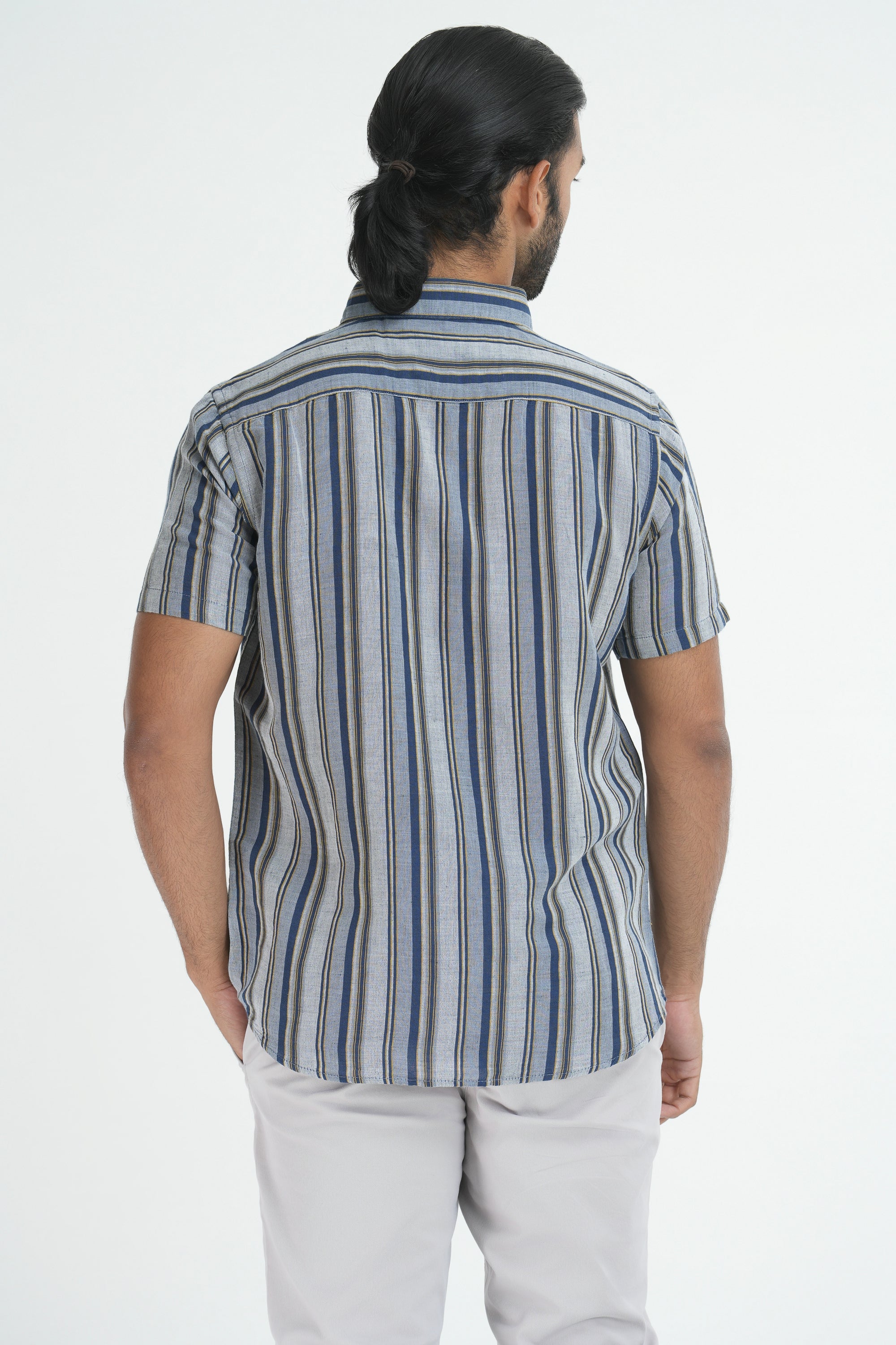 Linen Cotton Stripes Shirt - Blue