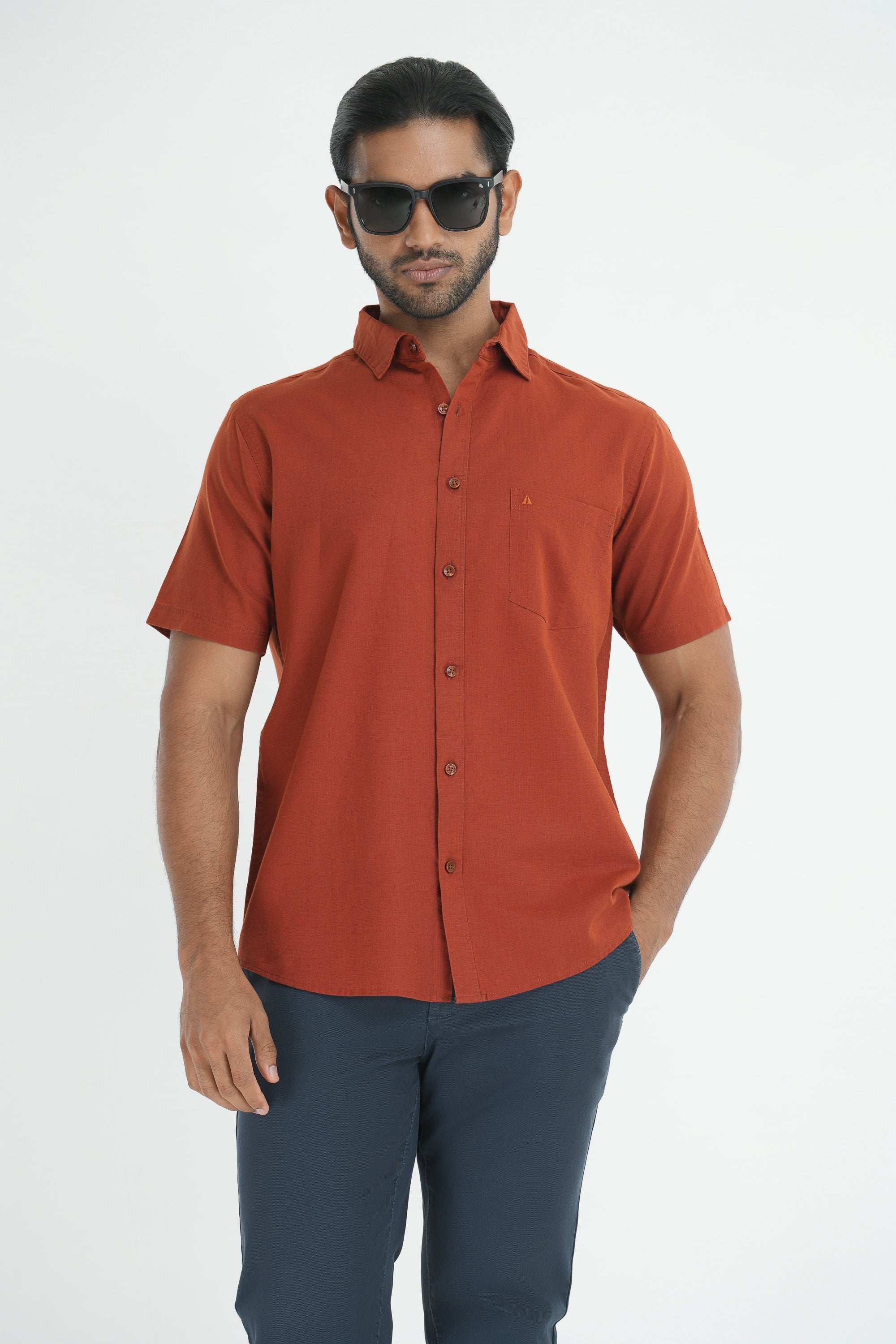 Linen Cotton Shirt - Rust