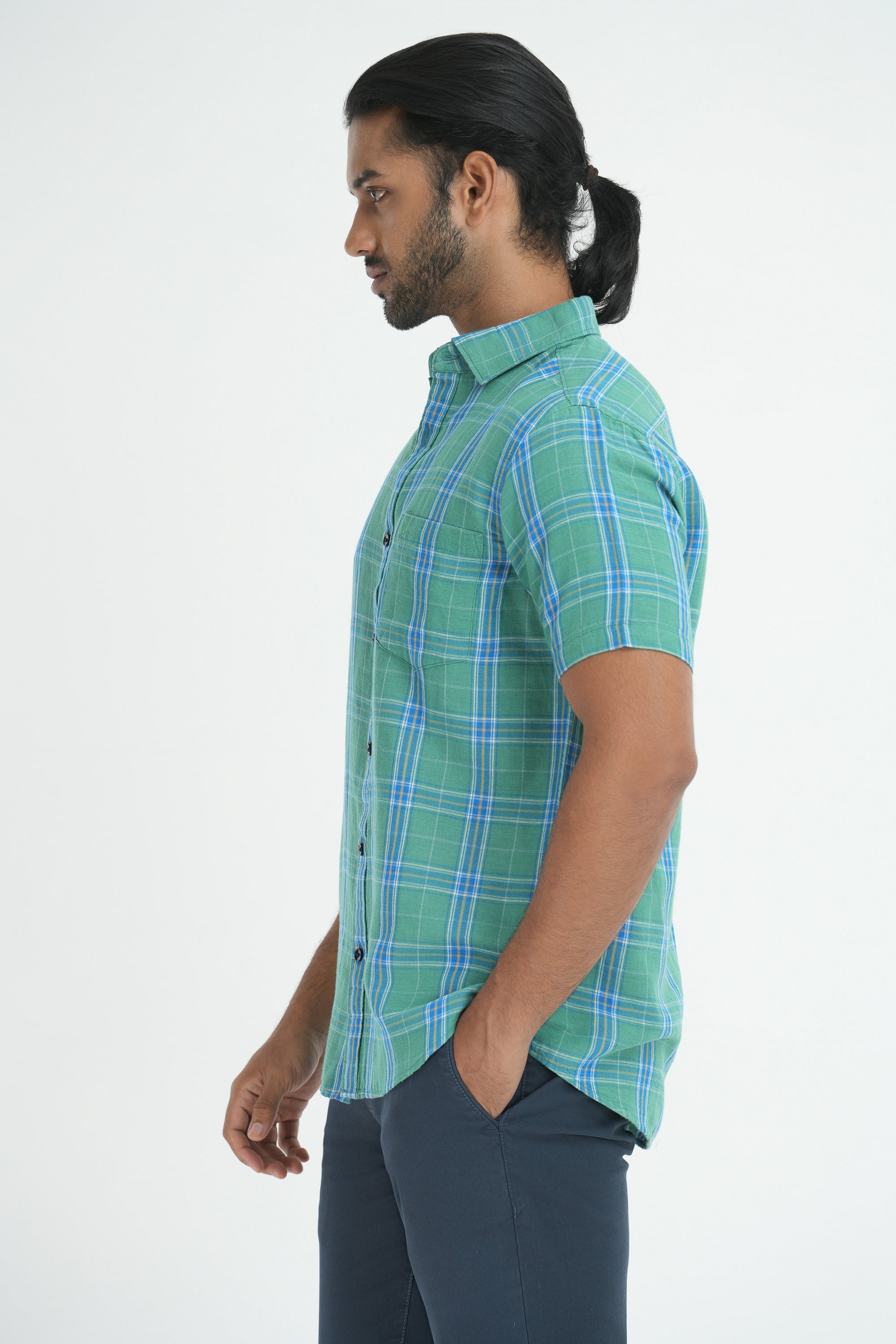 Linen Cotton Checks Shirt - Green