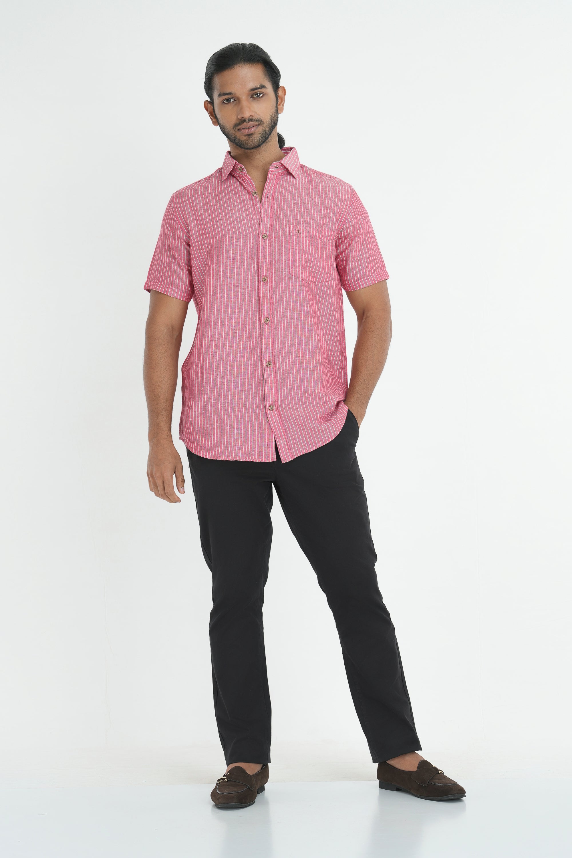 Linen Cotton Stripes Shirt - Red