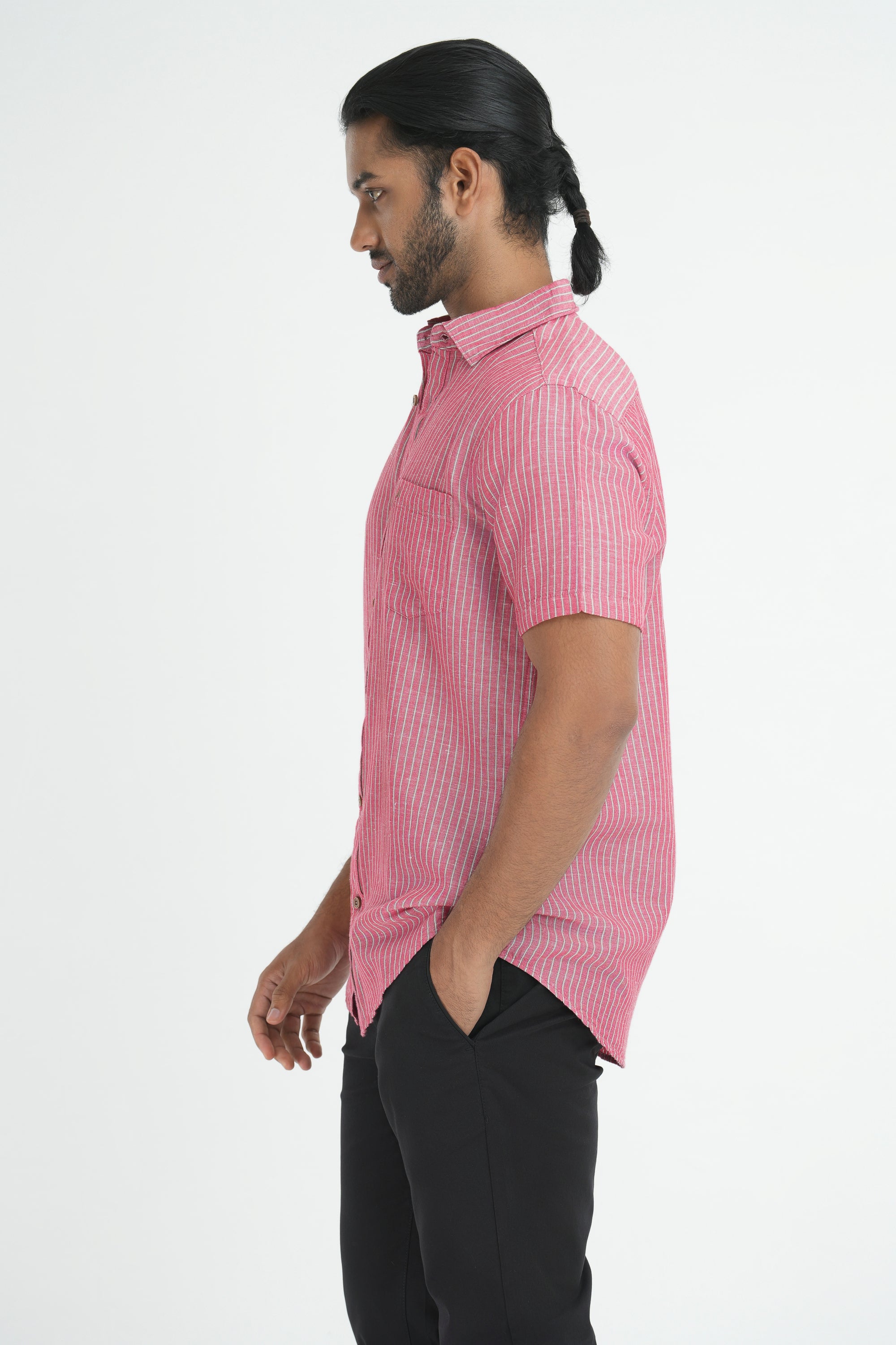 Linen Cotton Stripes Shirt - Red