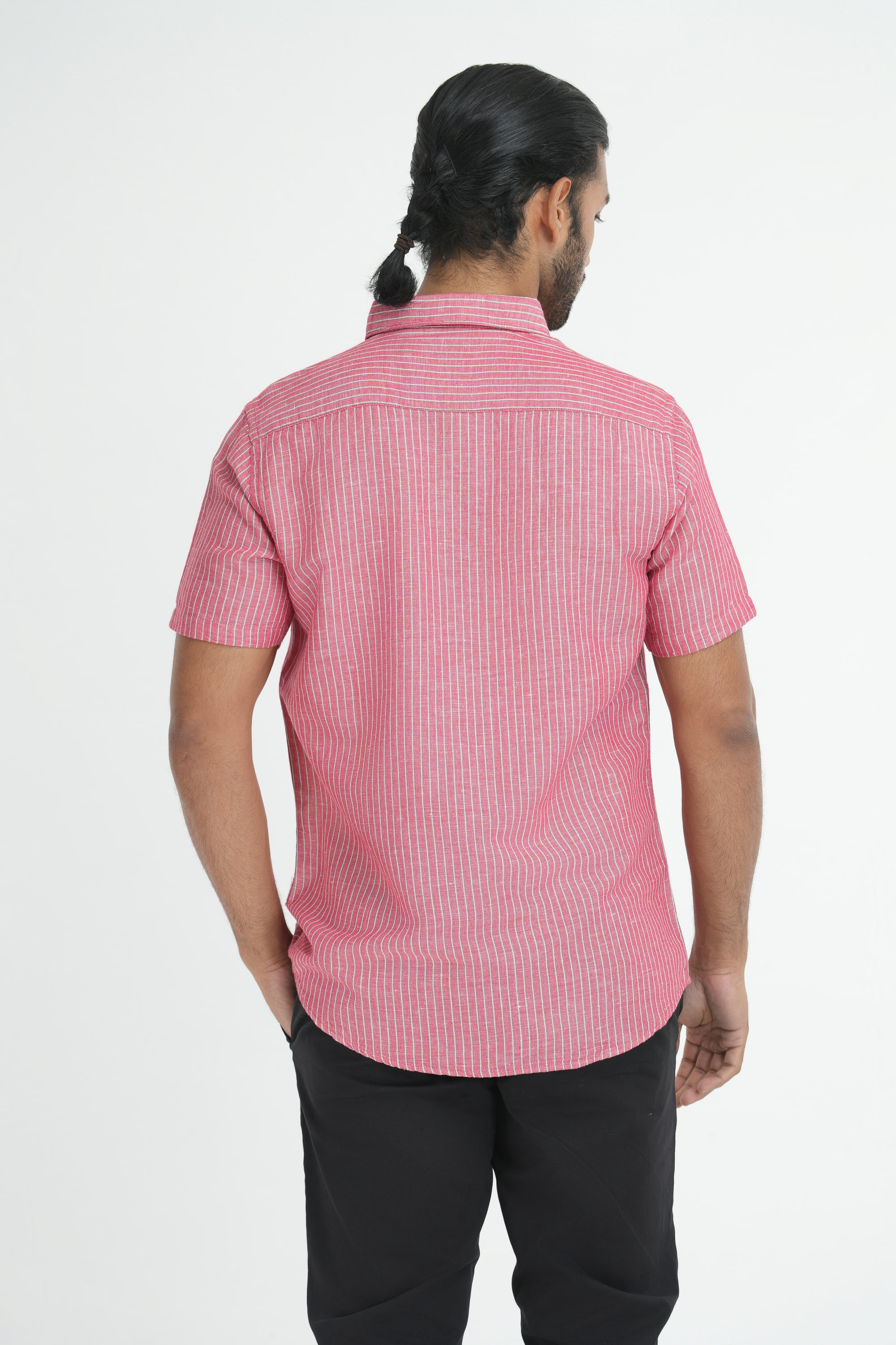 Linen Cotton Stripes Shirt - Red