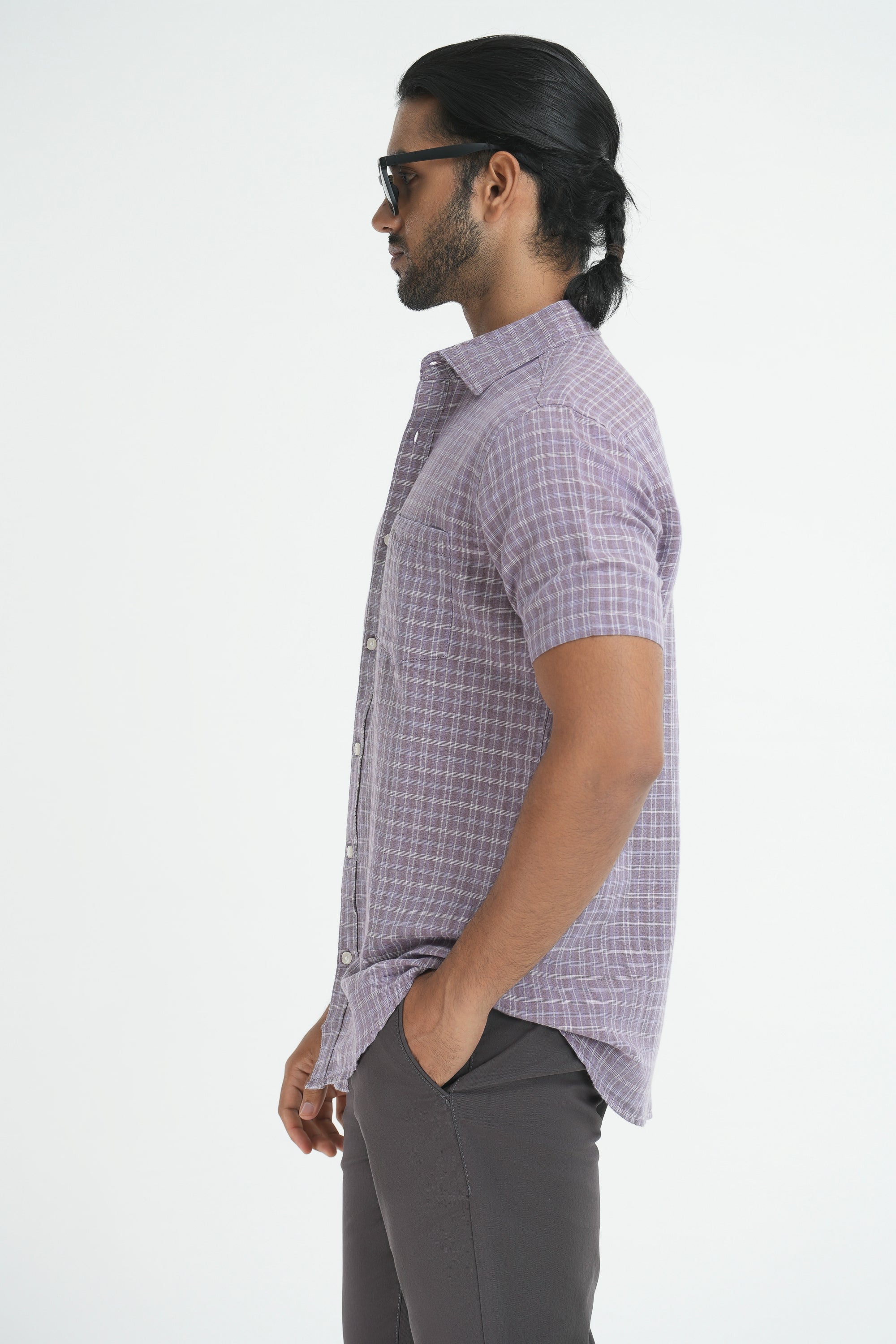 Linen Cotton Checks Shirt - Light Brown