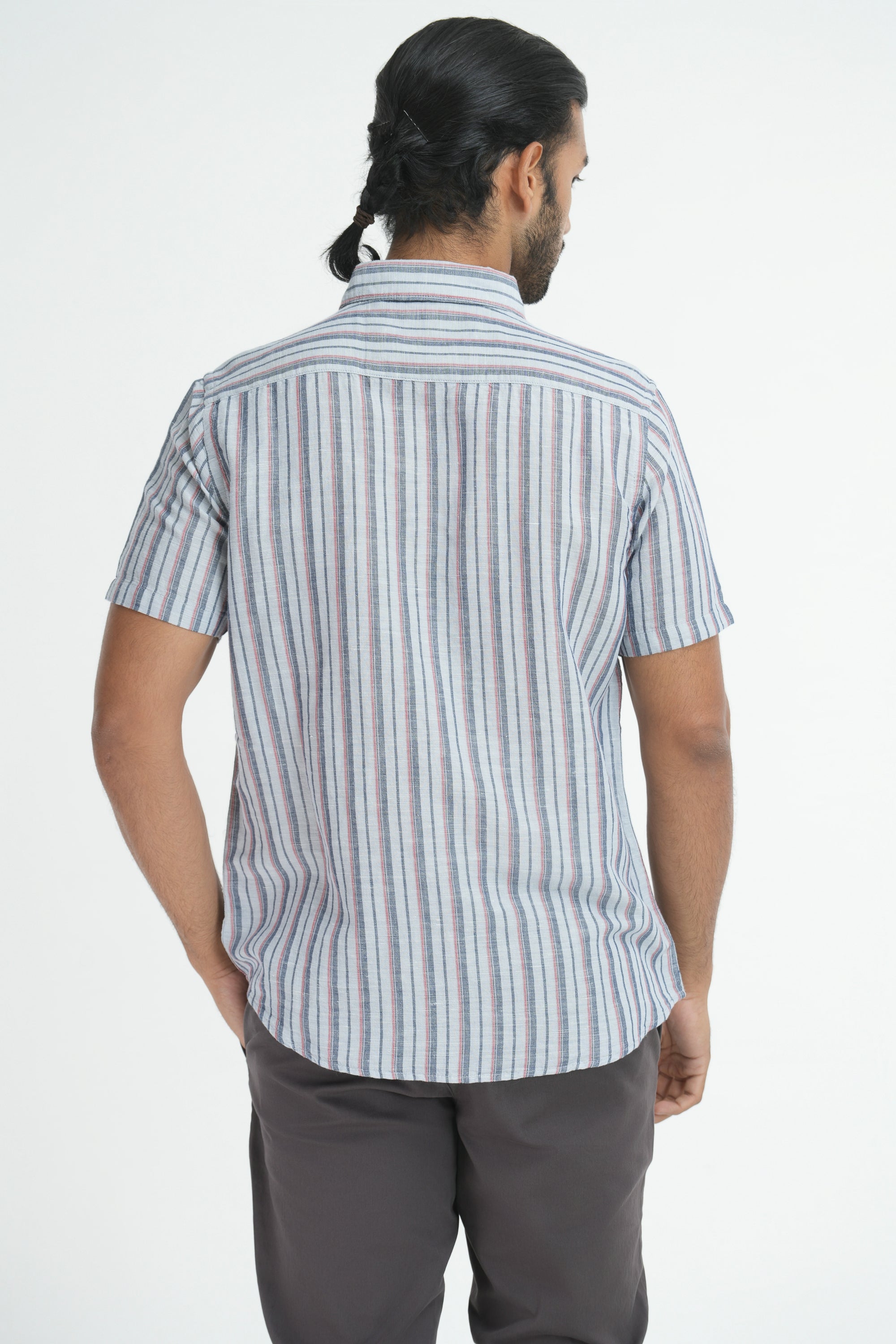 Linen Cotton Stripes Shirt - Light Grey