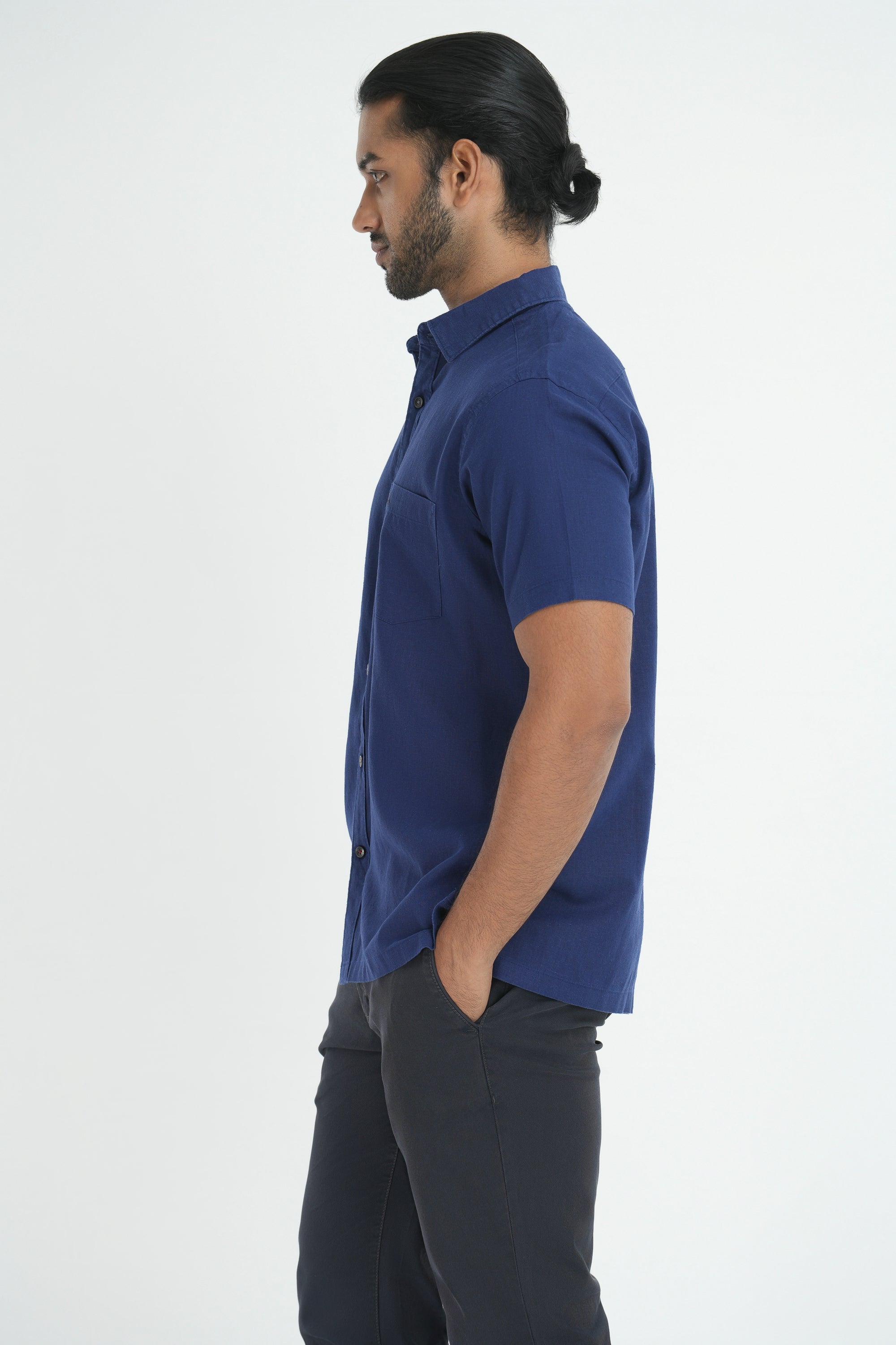 Linen Cotton Straight Cut Shirt - Blue