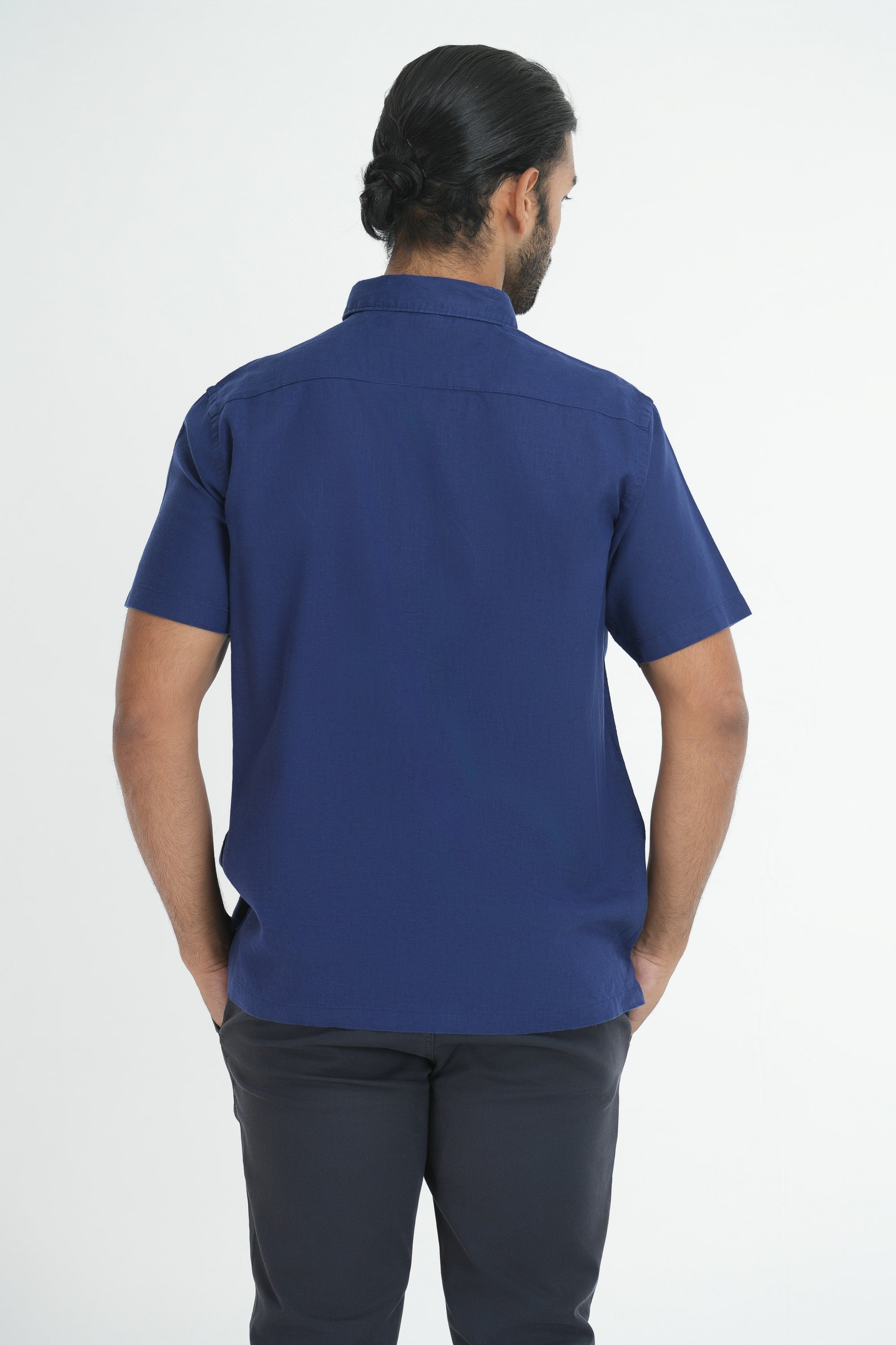 Linen Cotton Straight Cut Shirt - Blue