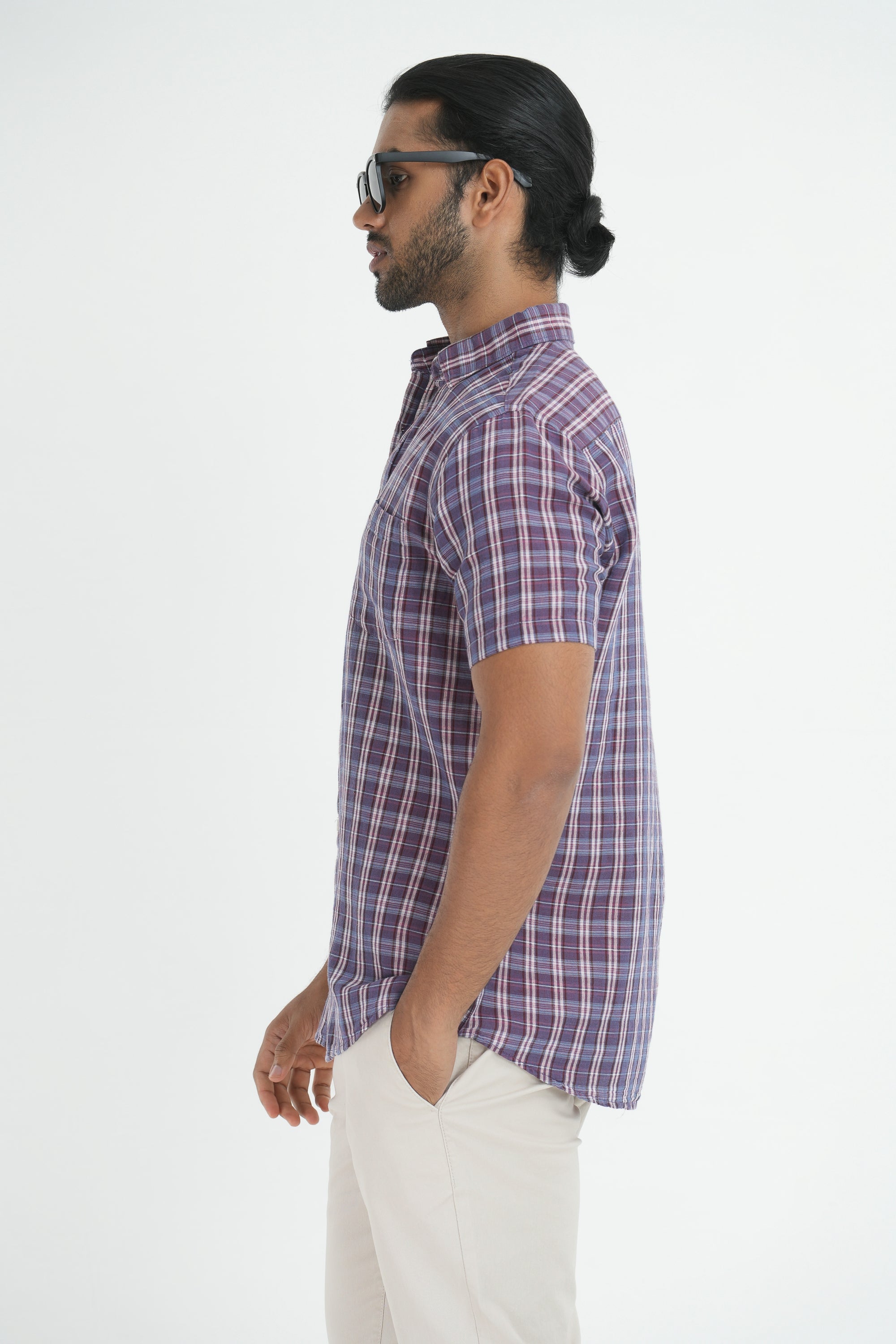 Linen Cotton Checks Shirt - Maroon