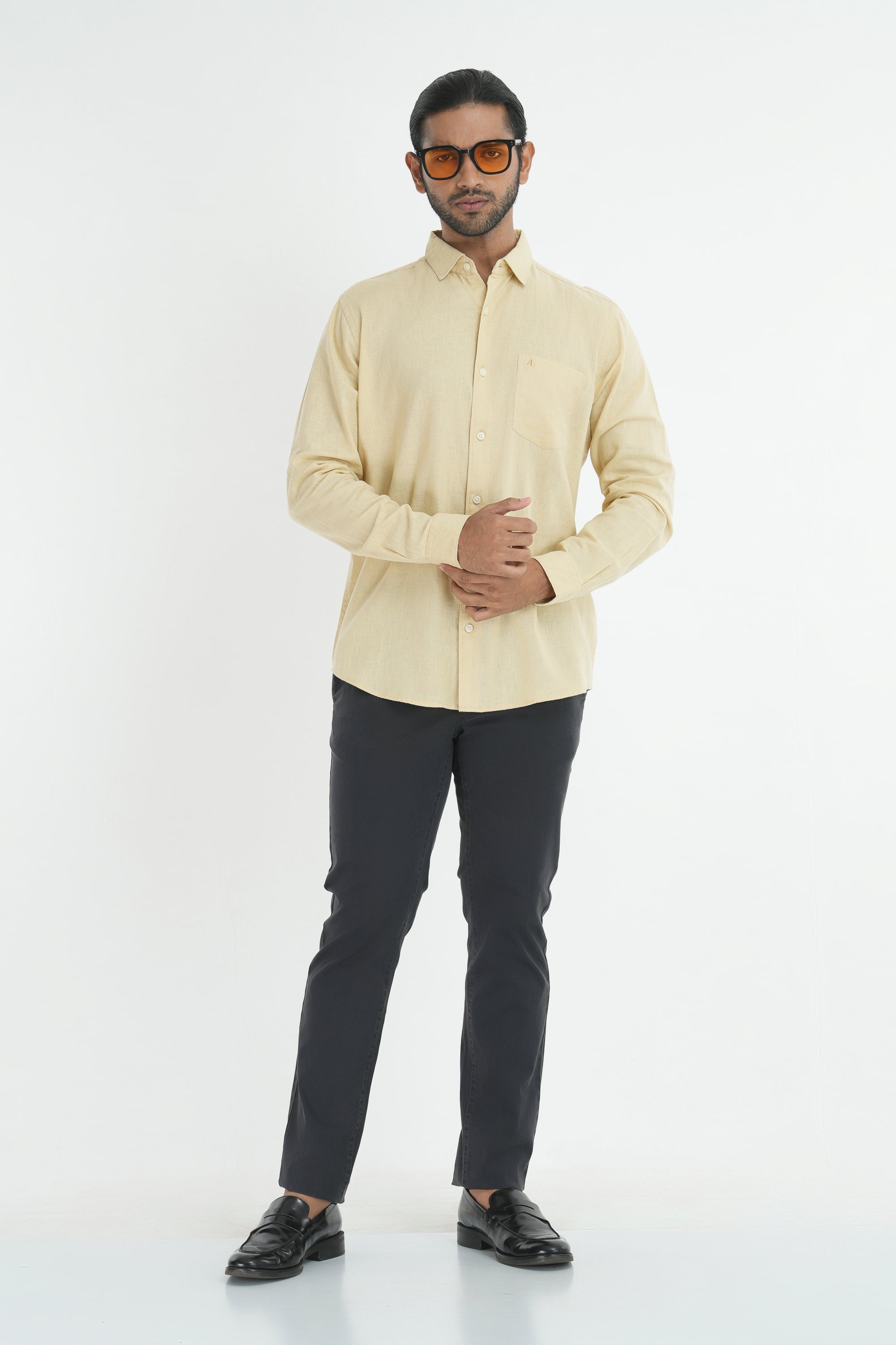 Linen Cotton Full Sleeve tailored Cut Shirt - Cream