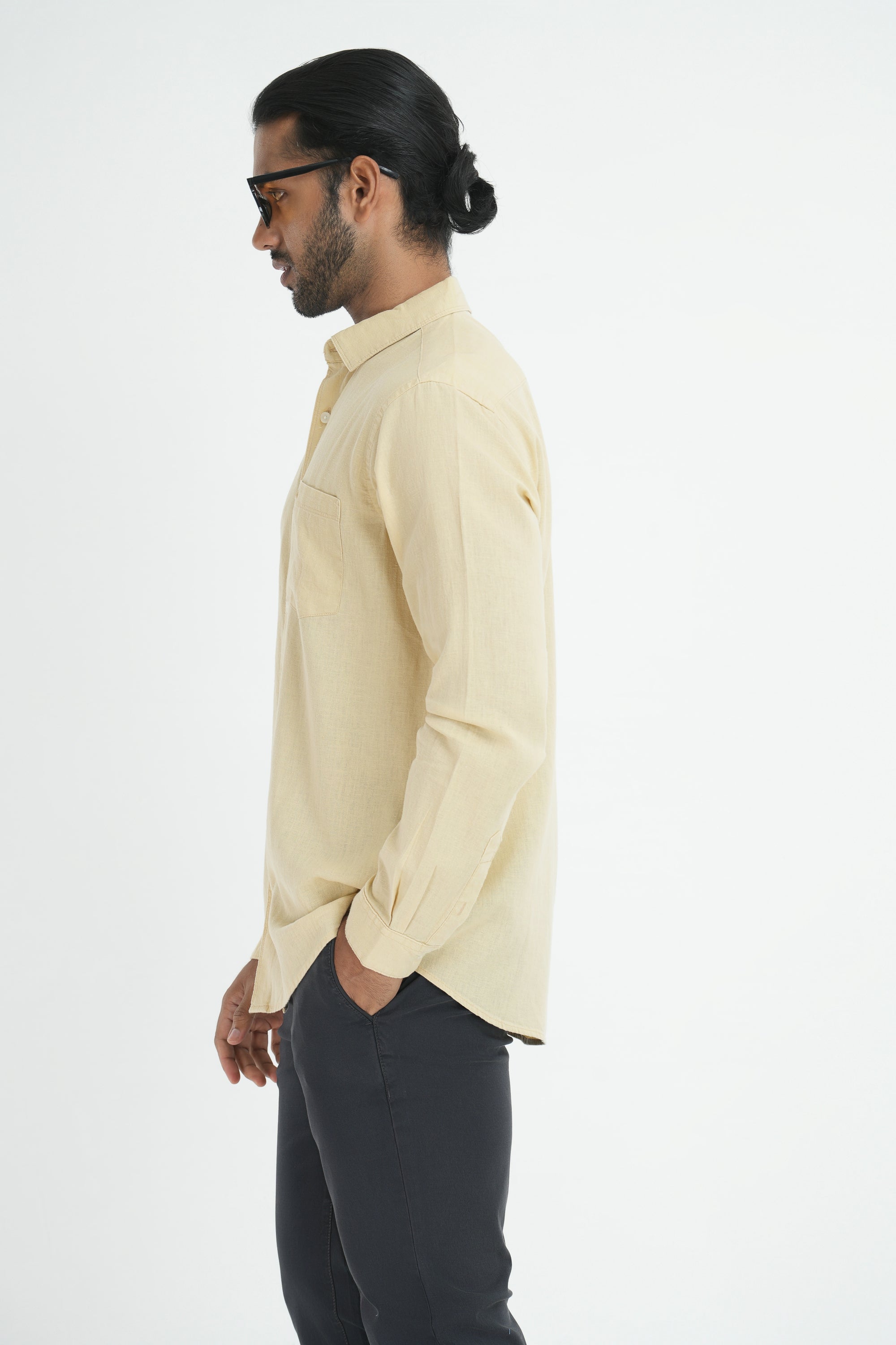 Linen Cotton Full Sleeve tailored Cut Shirt - Cream