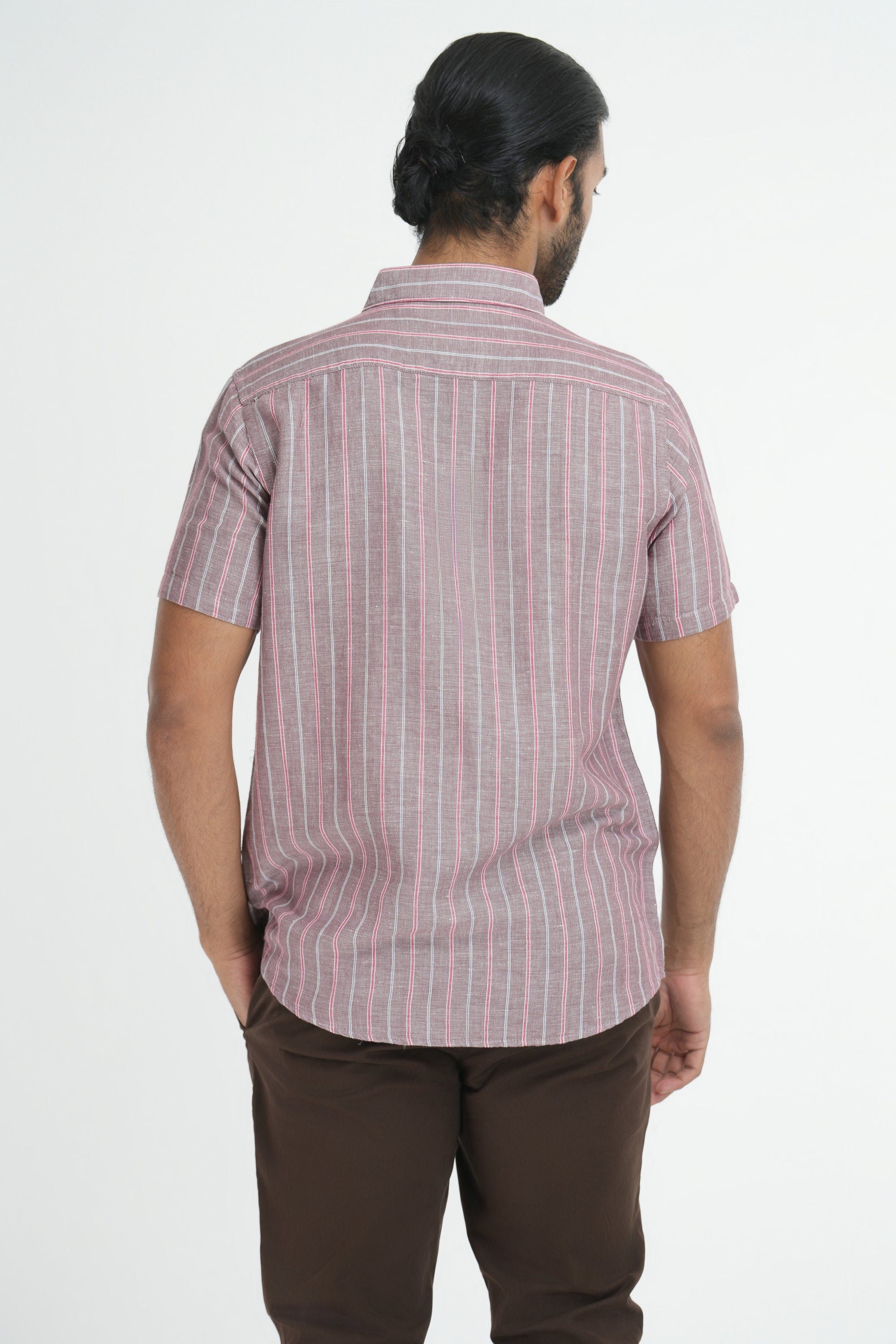 Linen Cotton Stripes Shirt - Light Brown