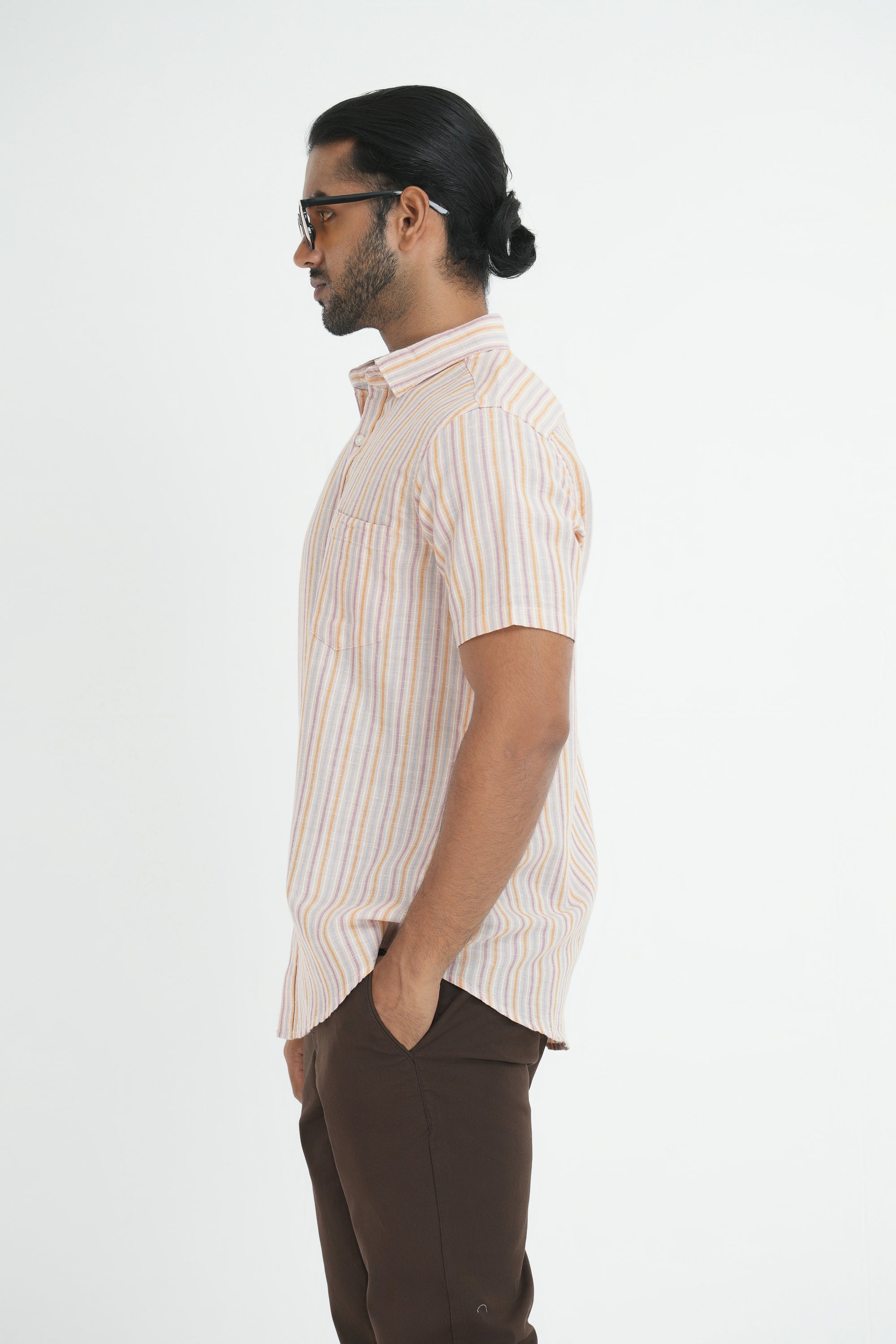 Linen Cotton Stripes Shirt - Orange