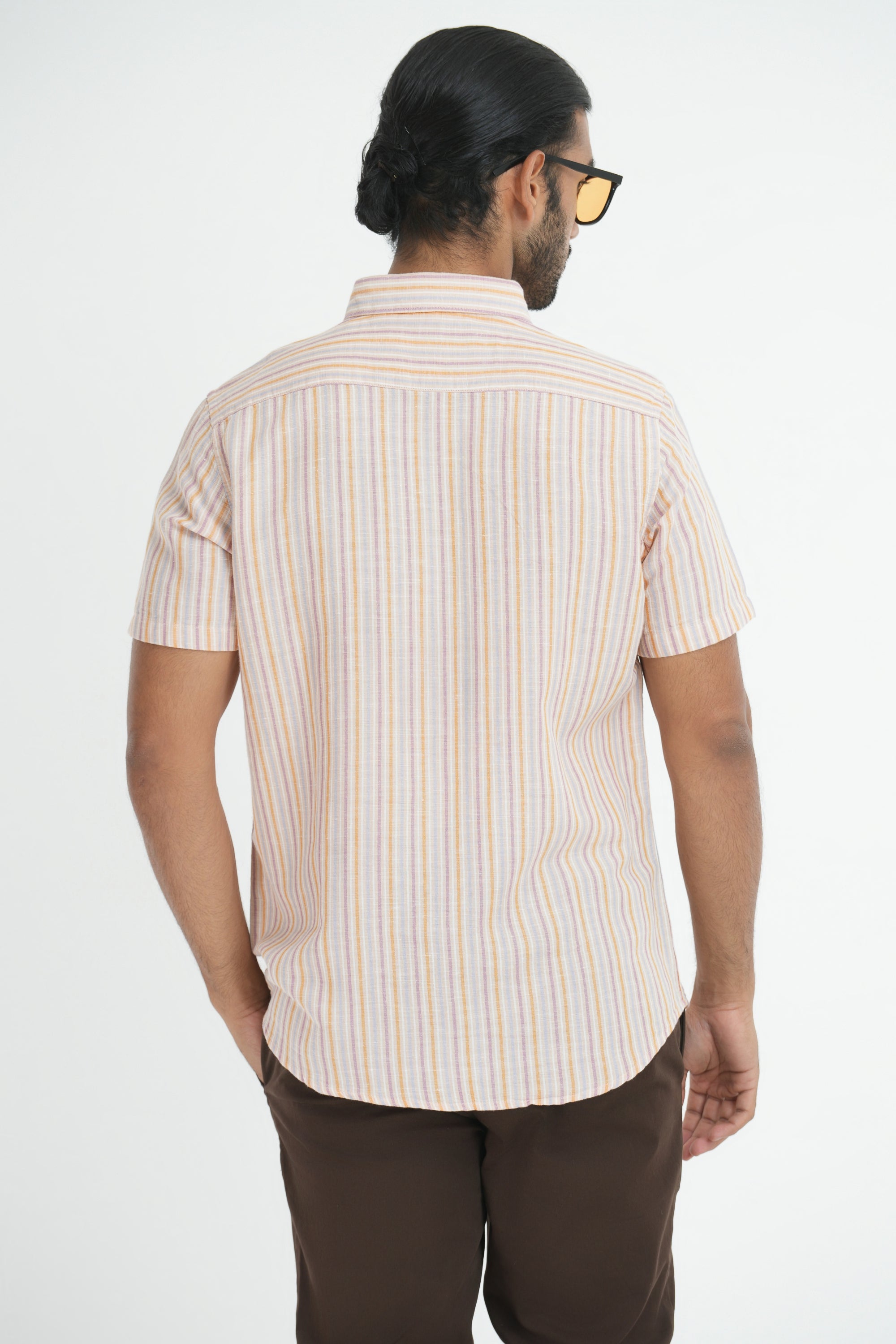 Linen Cotton Stripes Shirt - Orange