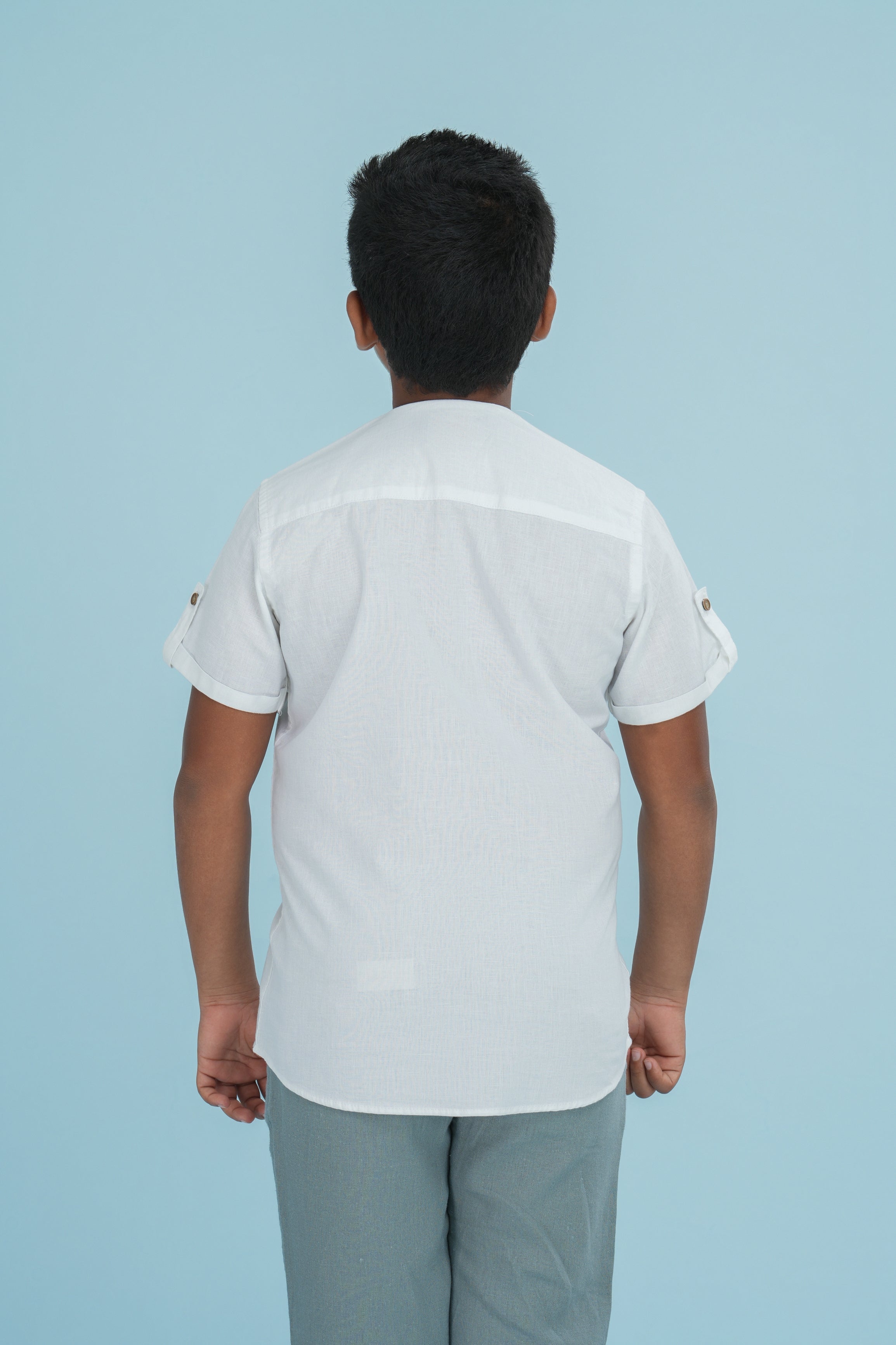 Kids' Chinese Collar Linen Cotton Shirt – White | AnationZ Junior
