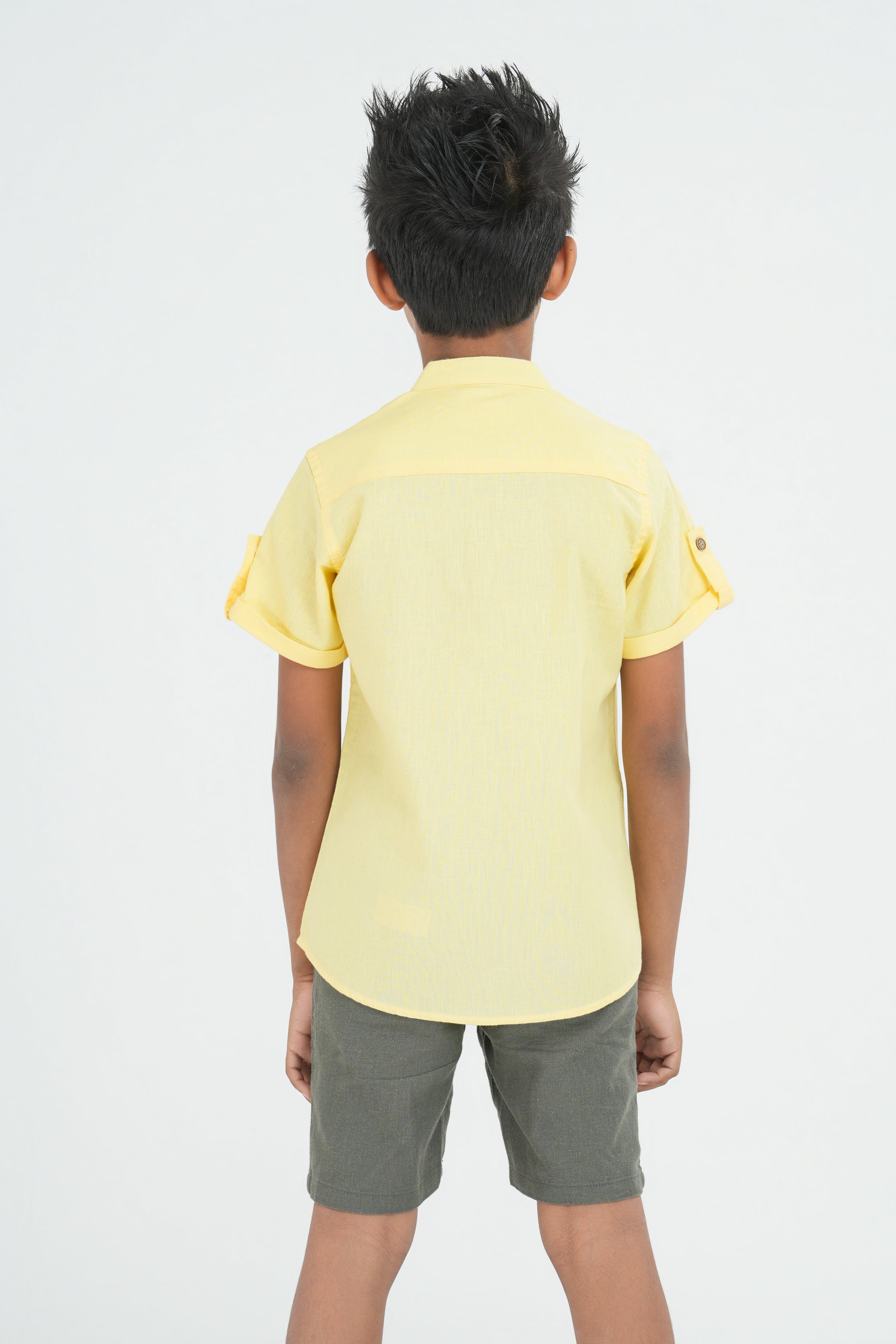 Kids' Linen Cotton Shirt with Sleeve Detail – Lemon Yellow | AnationZ Junior