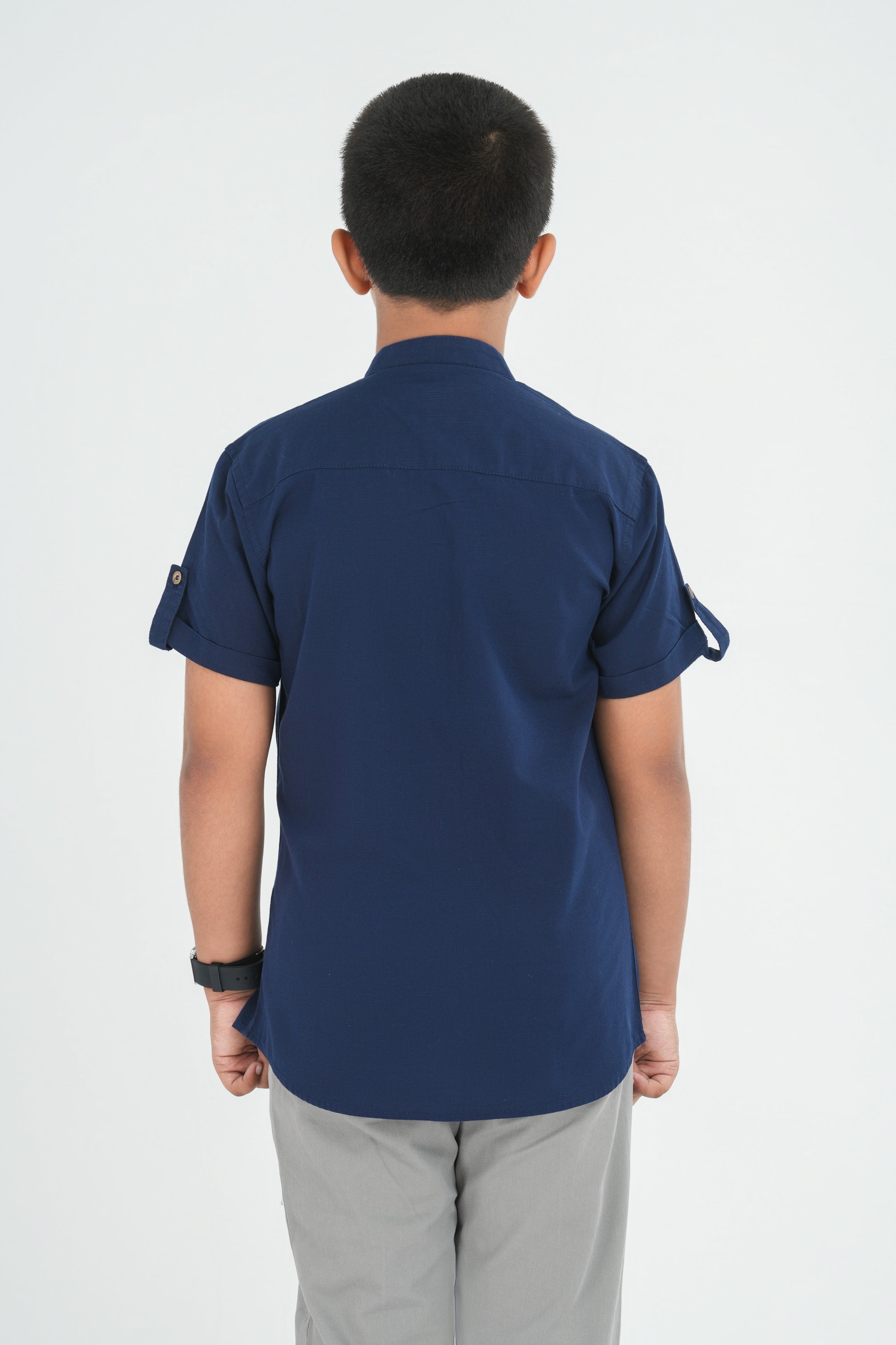 Kids' Slub Cotton Shirt with Short Sleeve – Navy | AnationZ Junior