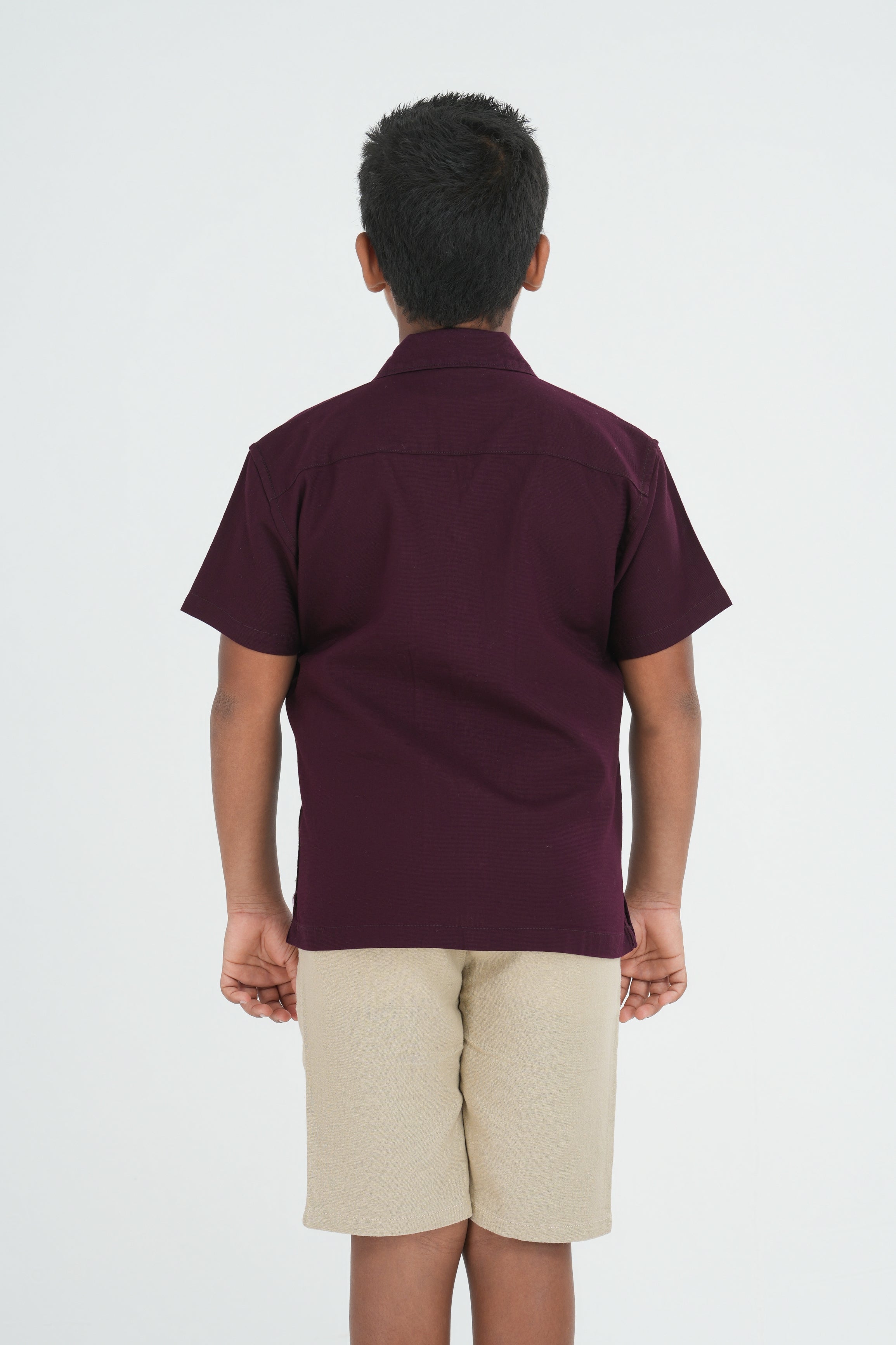 Kids' Cuban Collar Cotton Shirt – Maroon | AnationZ Junior