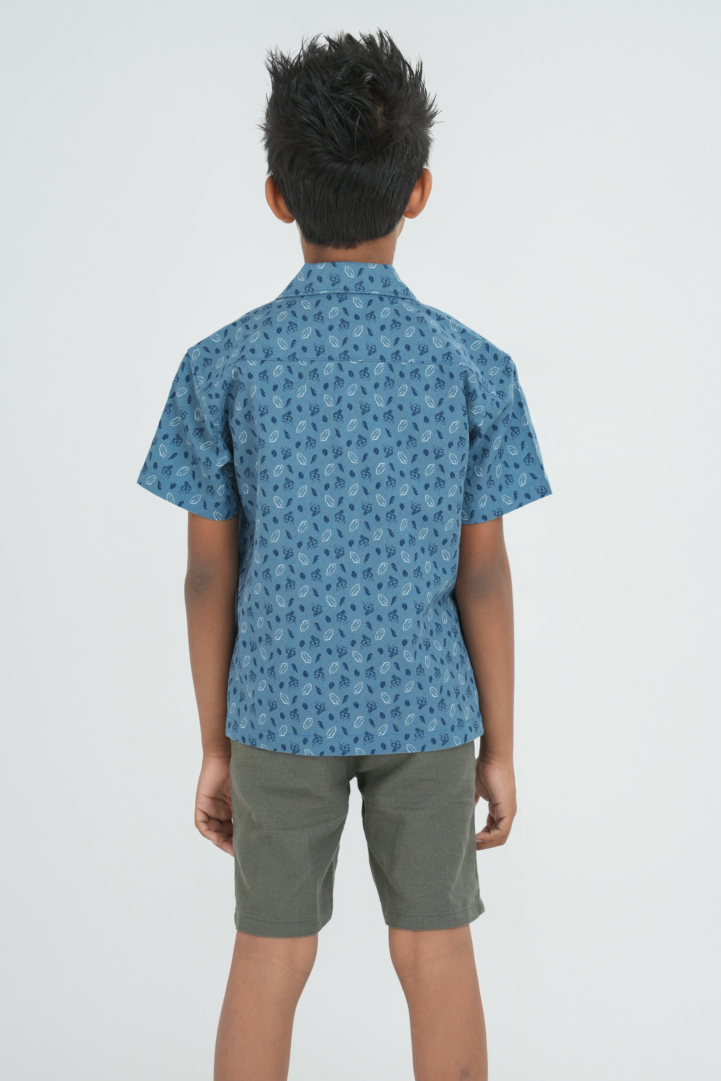 Kids' Printed Cotton Shirt – Cuban Collar Blue | AnationZ Junior