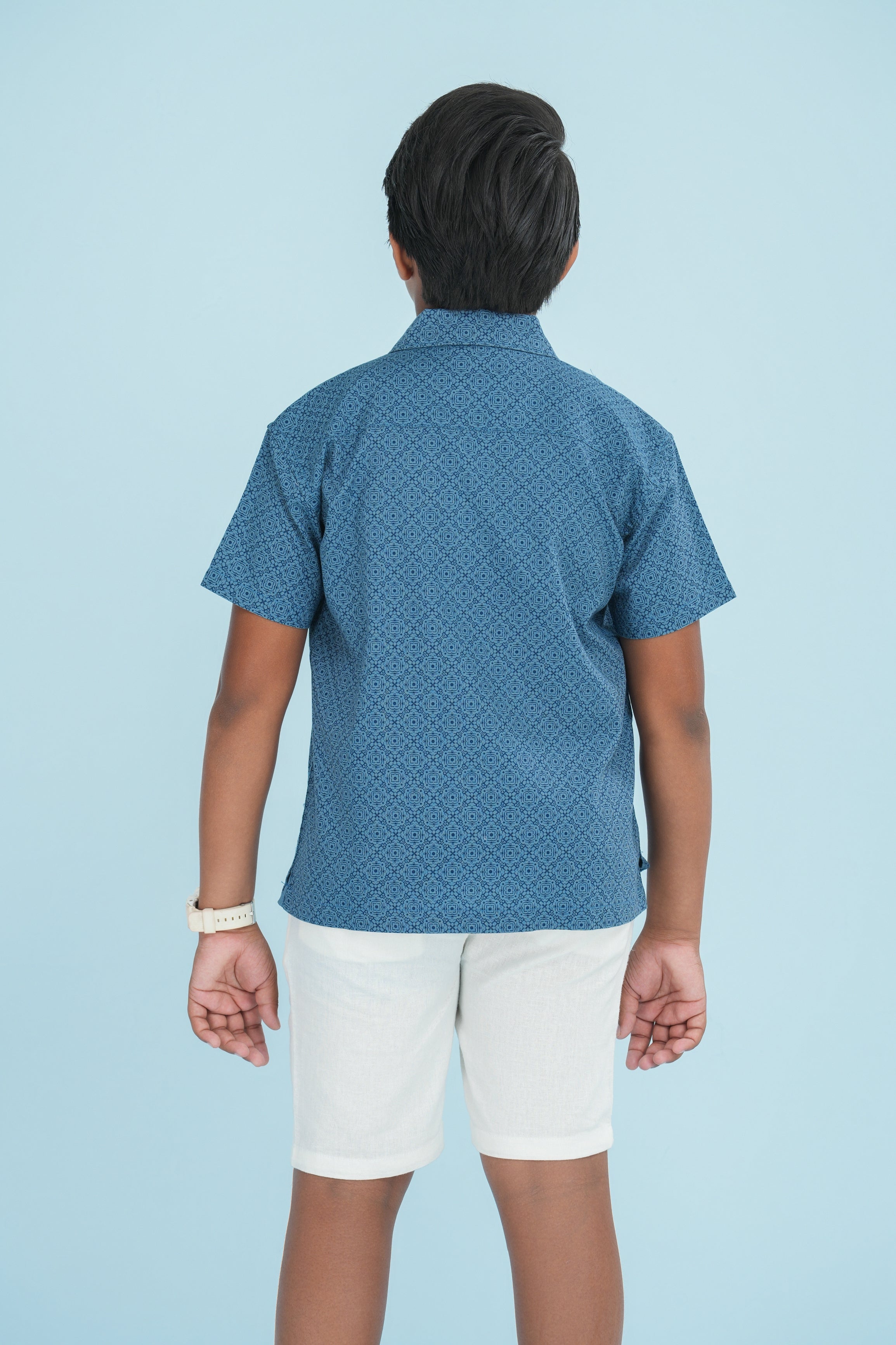 Kids’ Printed Shirt – Indigo Floral Grid | AnationZ Junior