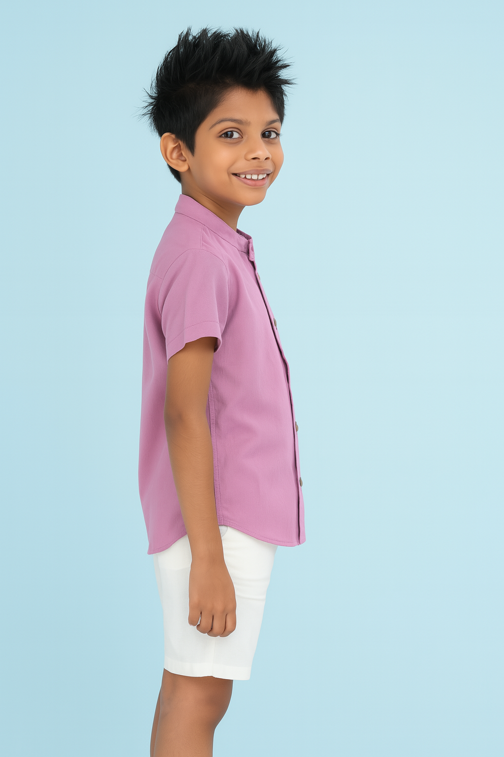 Kids' Linen Cuban Collar Shirt – Dusty Rose Pink | AnationZ Junior