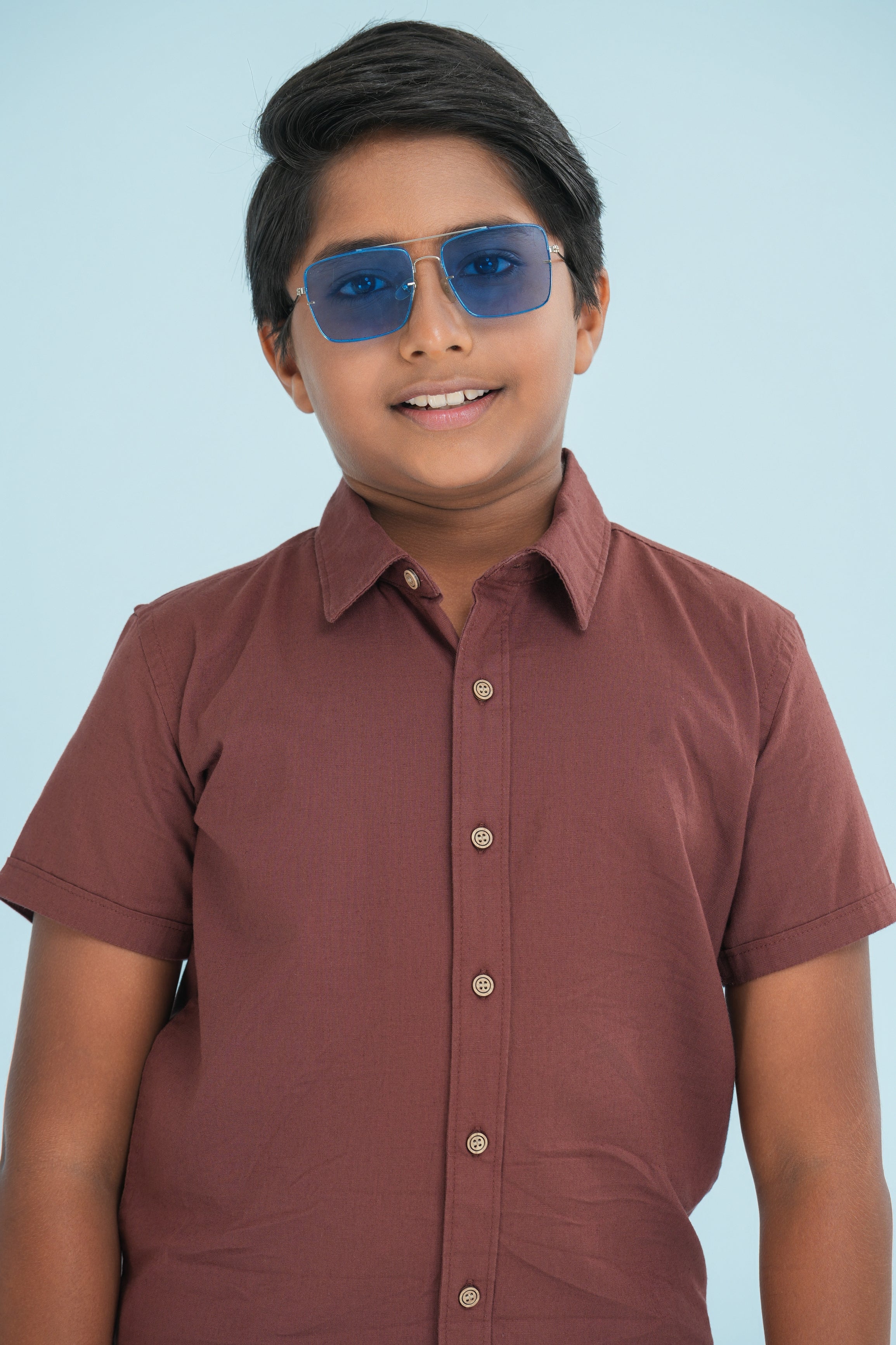 Kids' Normal Collar Linen Cotton Shirt – Brown | AnationZ Junior