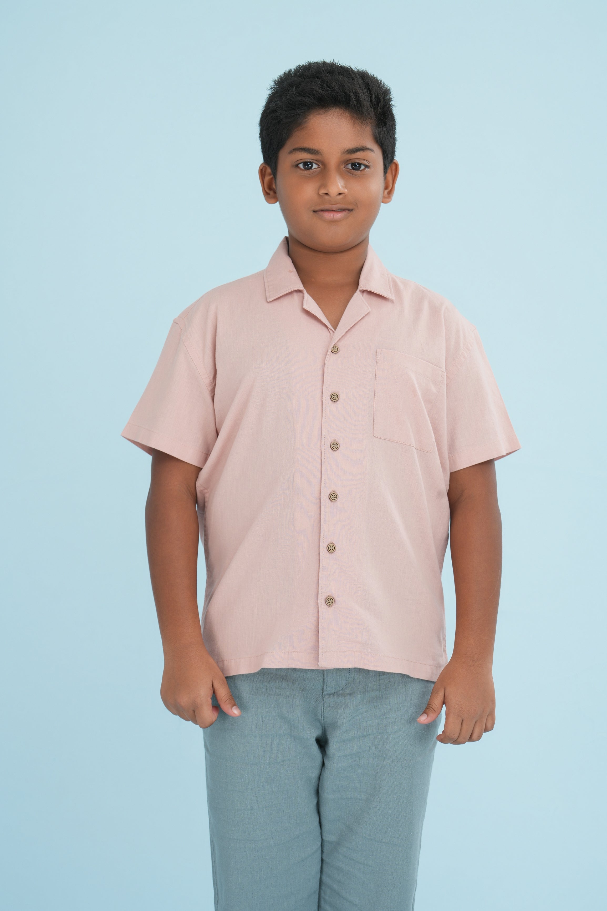 Kids' Linen Cotton Shirt – Peach Beige | AnationZ Junior