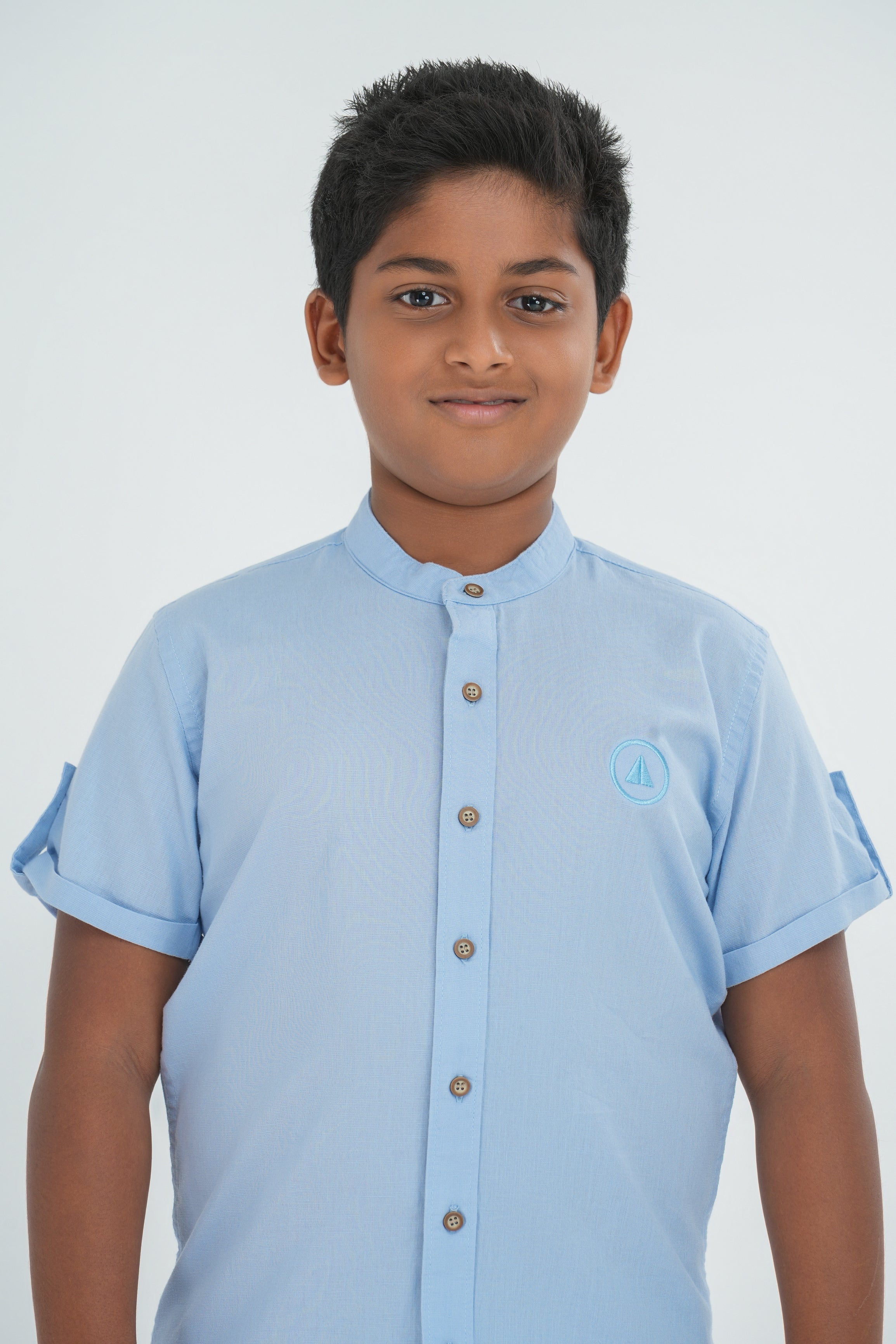 Kids' Linen Cotton Shirt with Sleeve Detail – Sky Blue | AnationZ Junior