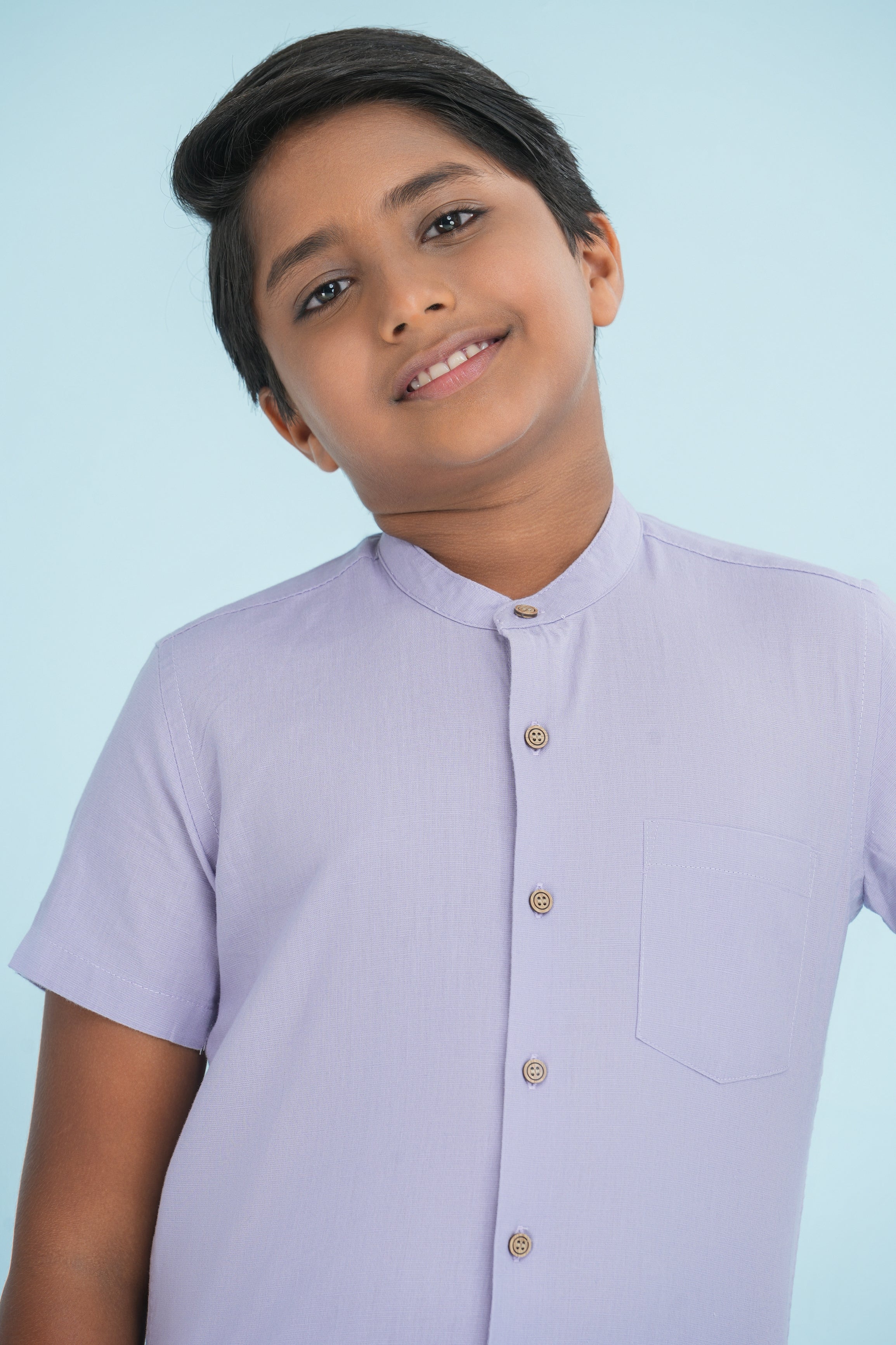 Kids' Linen Cuban Collar Shirt – Dusty Lilac | AnationZ Junior