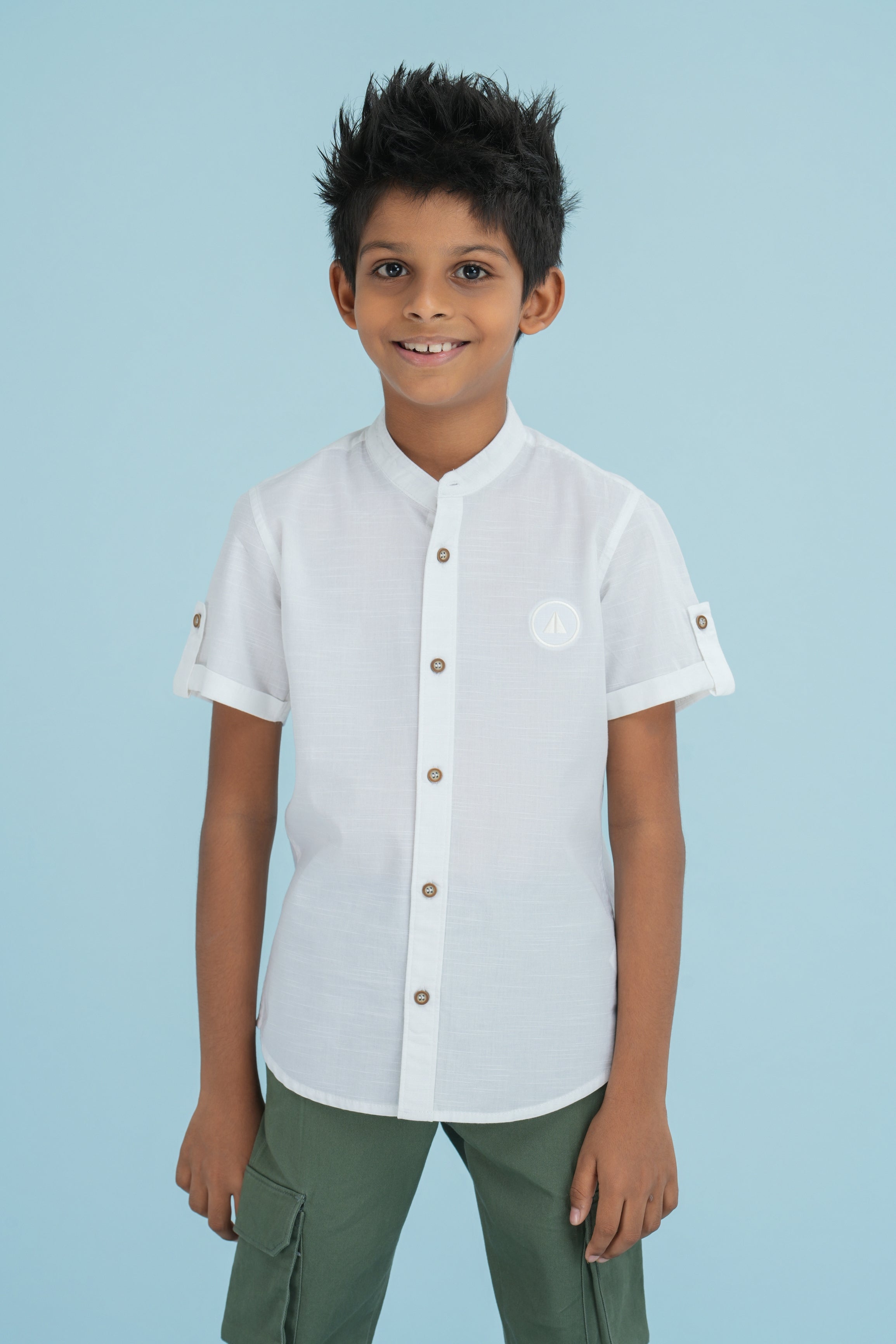 Kids' Slub Cotton Shirt with Short Sleeve  – White | AnationZ Junior
