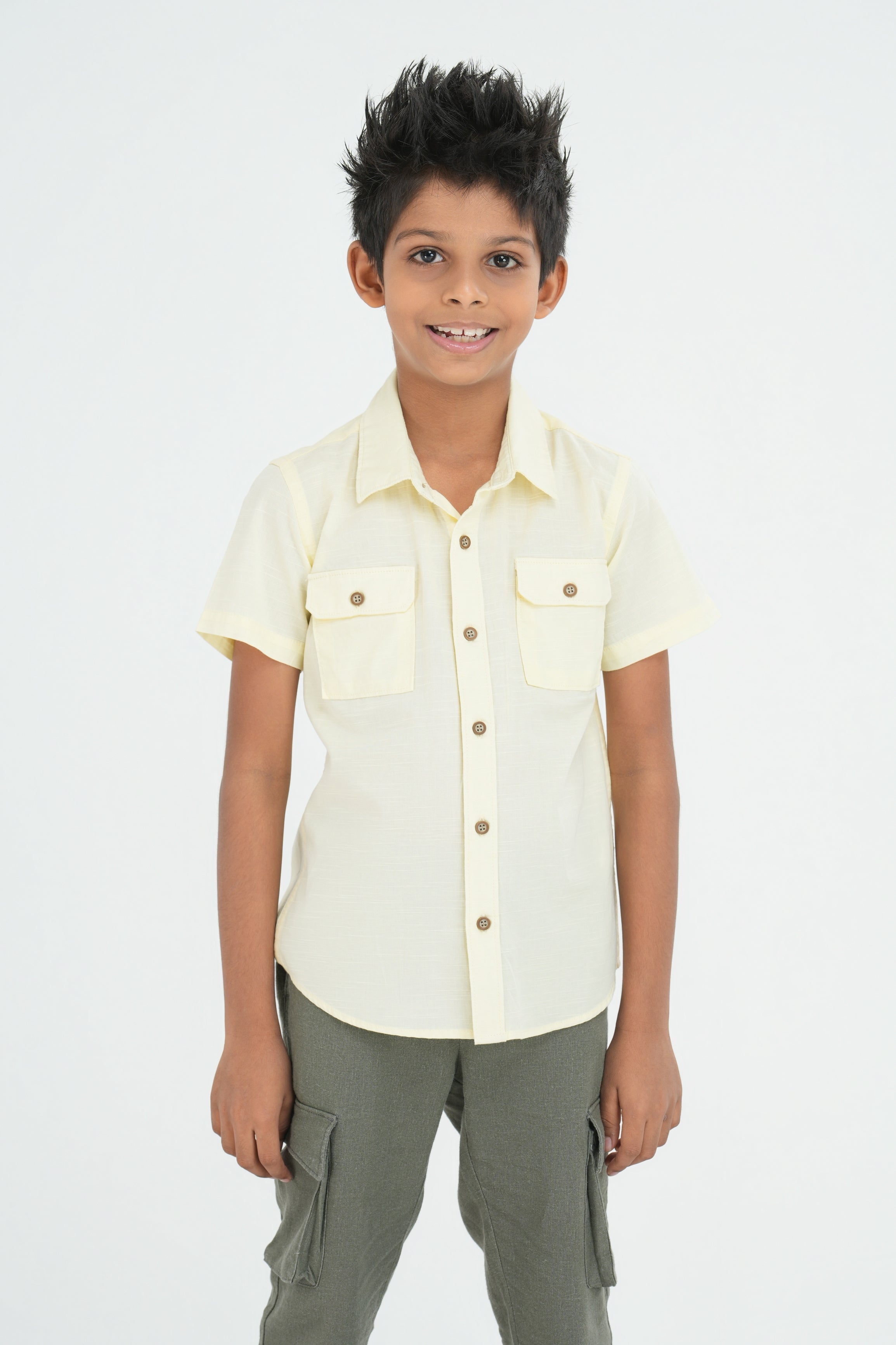 Kids' Cotton Shirt with Double Pocket Flap – Light Yellow | AnationZ Junior