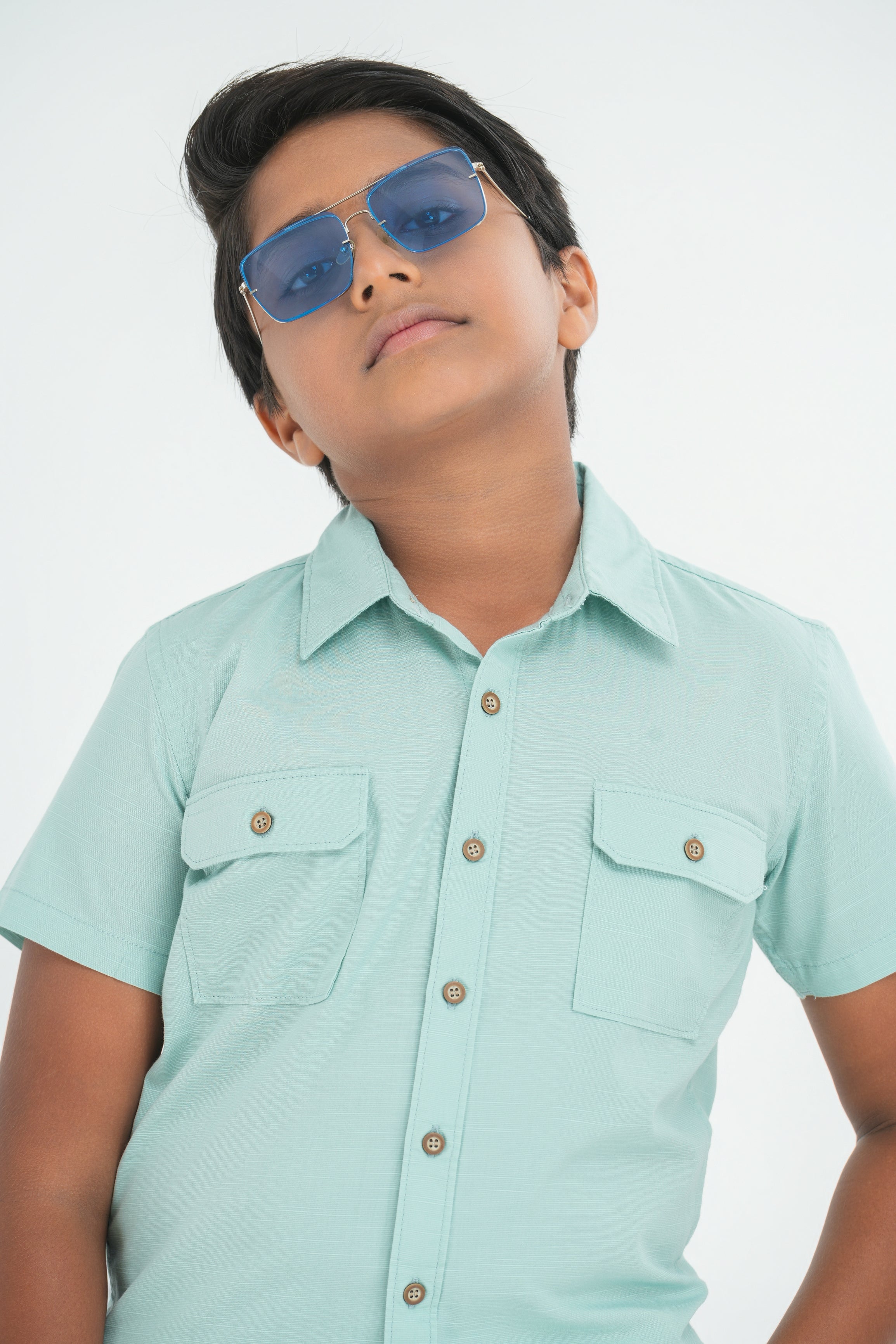 Kids' Cotton Shirt with Double Pocket Flap – Moss Green | AnationZ Junior