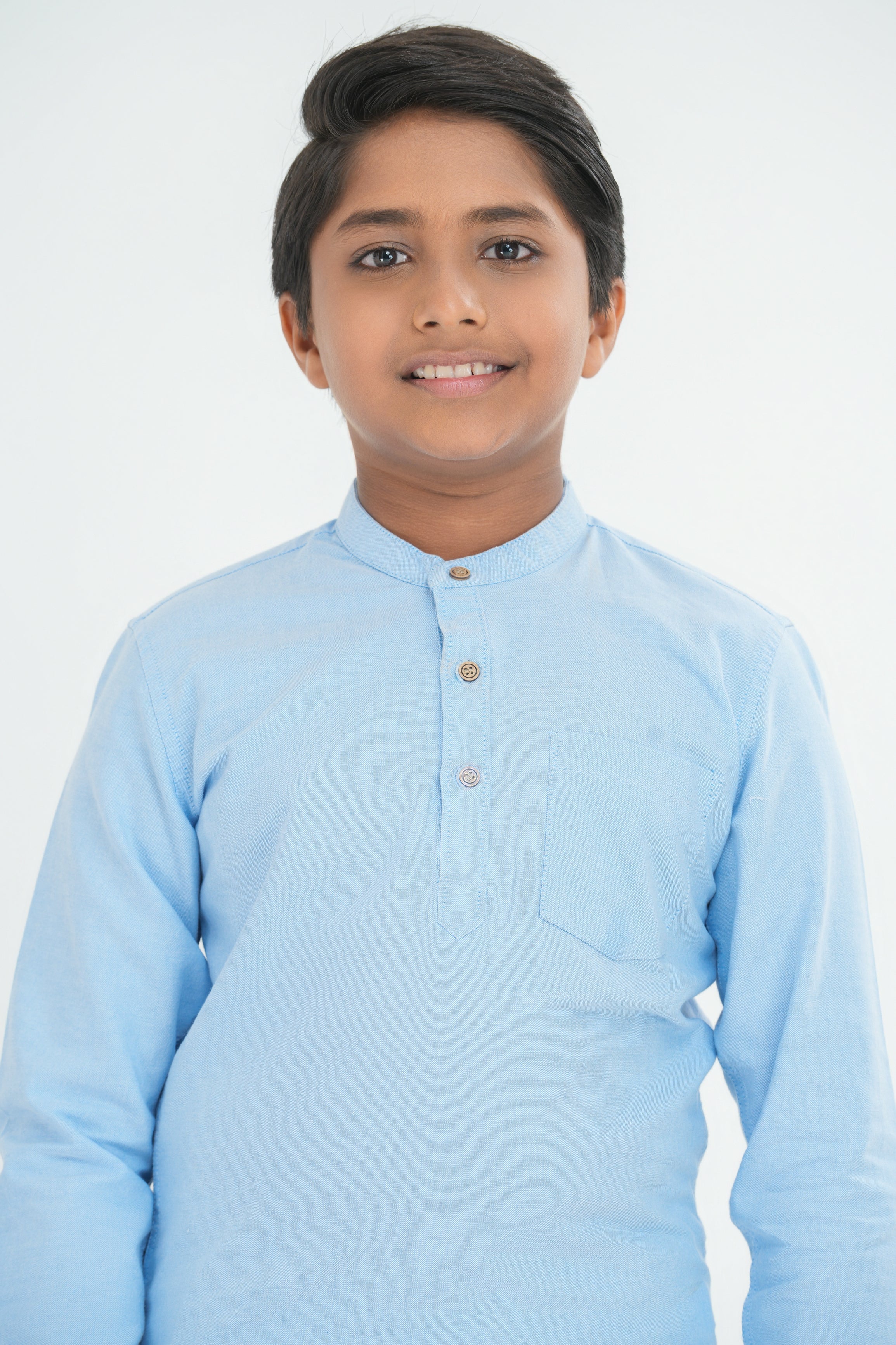 Kids' Oxford Cotton Long Sleeve Kurtha – Light Blue | AnationZ Junior