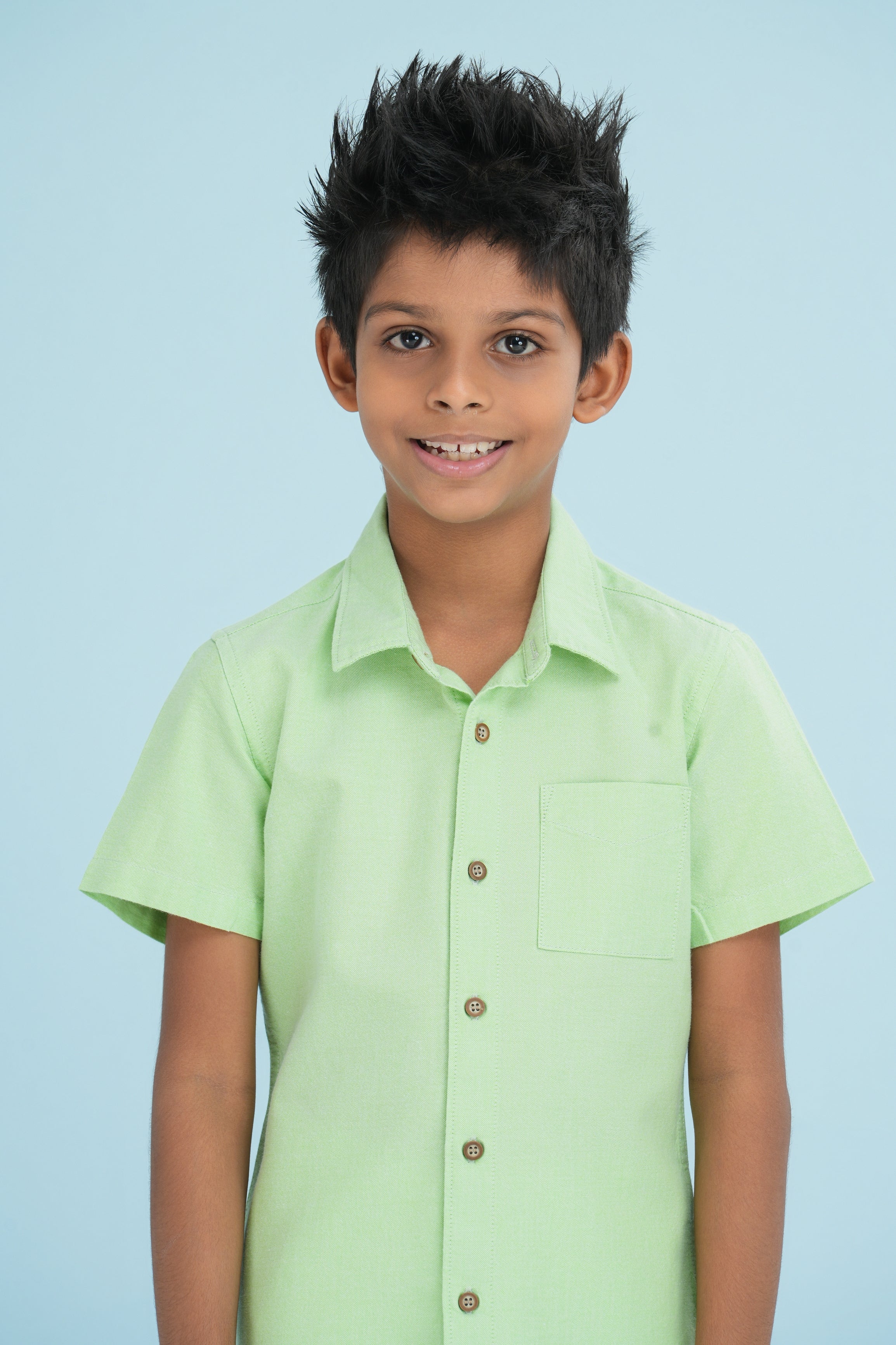 Kids' Normal Collar Linen Shirt – Light Green | AnationZ Junior