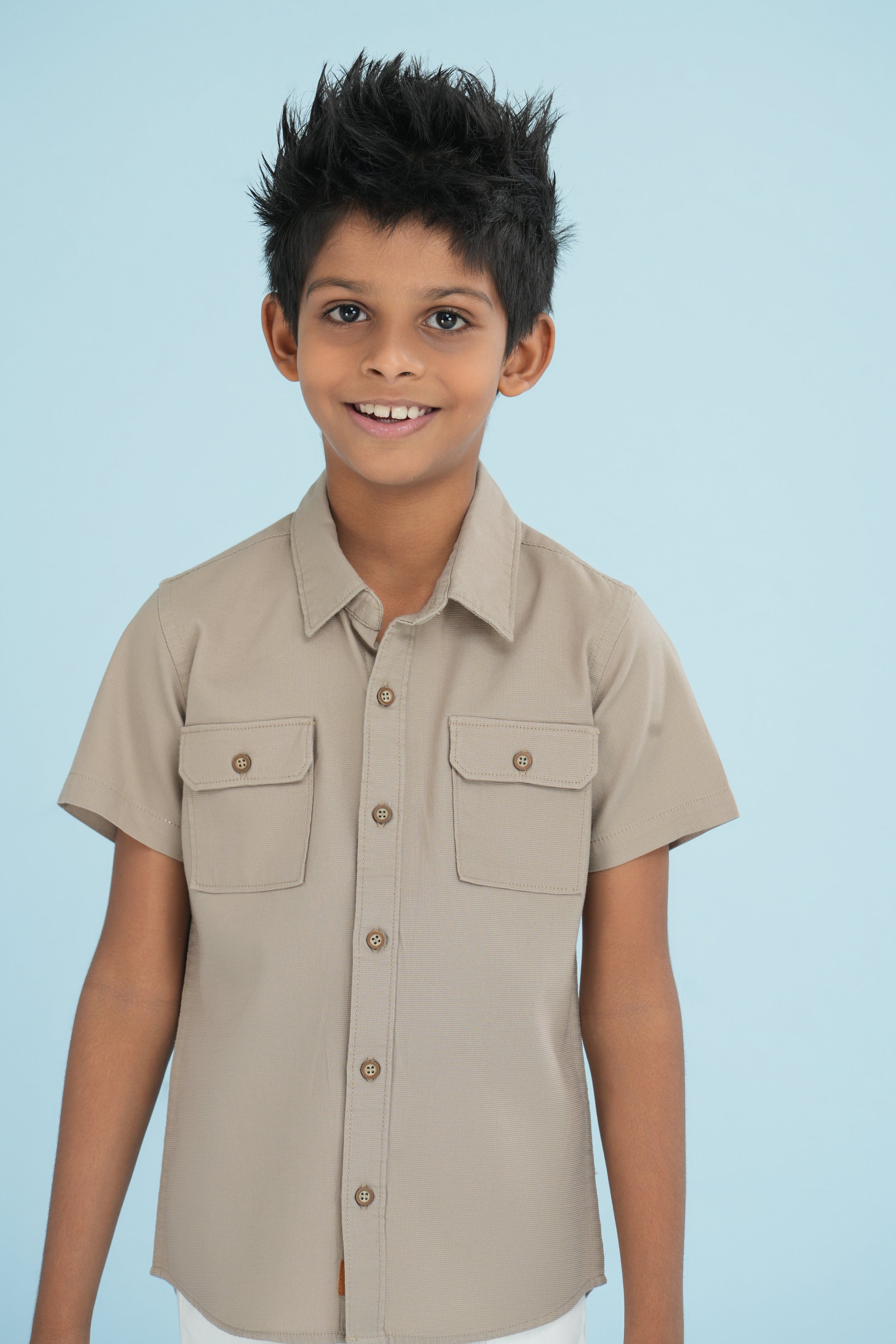 Kids' Normal Collar Cotton Shirt – Beige | AnationZ Junior