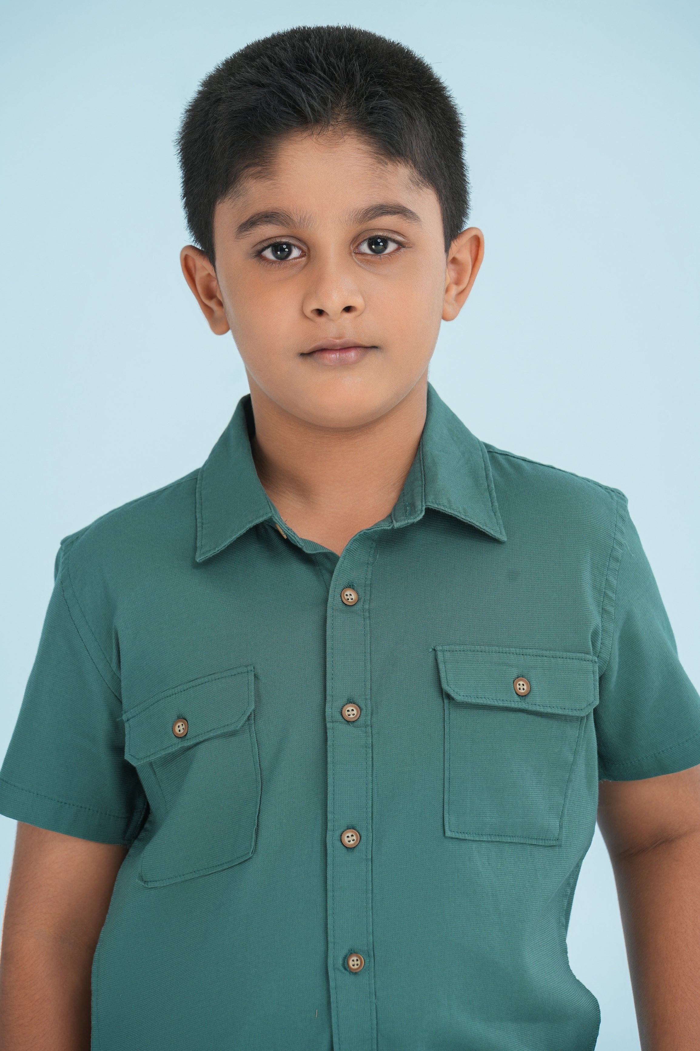 Kids' Normal Collar Cotton Shirt – Dark Green | AnationZ Junior