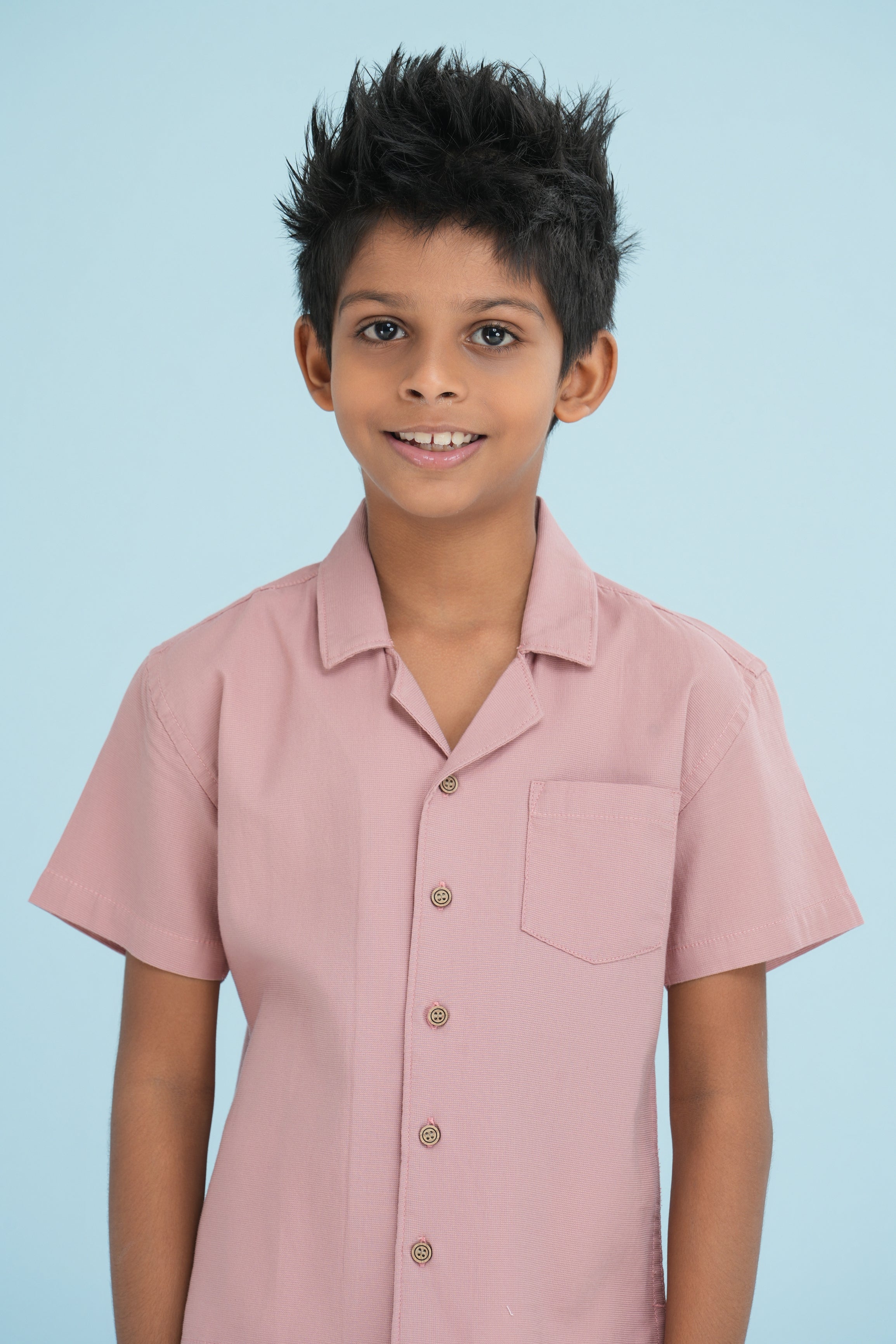 Kids' Cuban Collar Cotton Shirt – Pink | AnationZ Junior