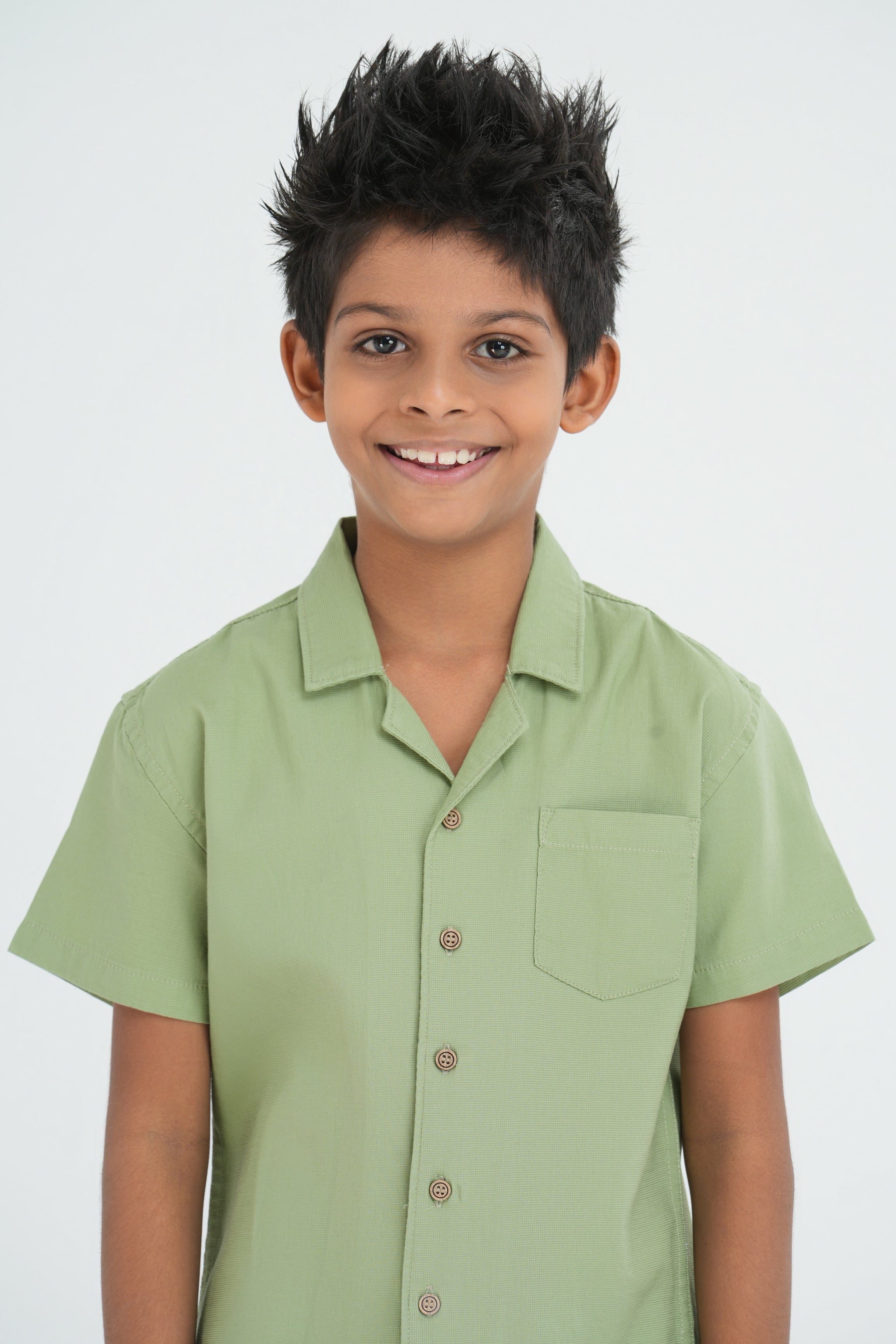 Kids' Cuban Collar Cotton Shirt – Light Green | AnationZ Junior